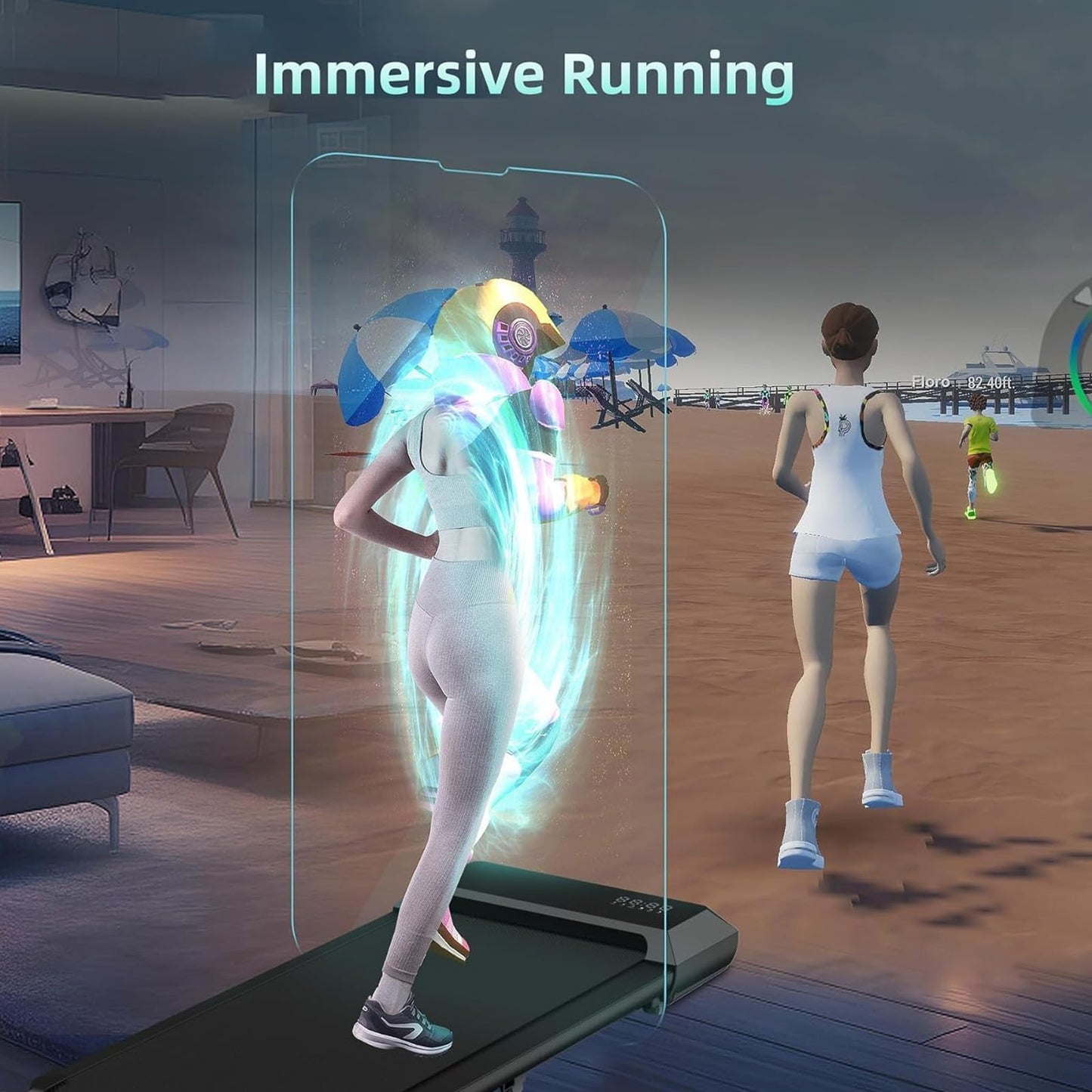 Under Desk Treadmill, Walking Pad, Portable Walking Machine - Raceable 2HP Motor 136kg Smart Control, 12 Programs & Virtual Races, 3.6" Display, 3 Timers, Emergency Stop, No Assembly Home Use - Medaid International