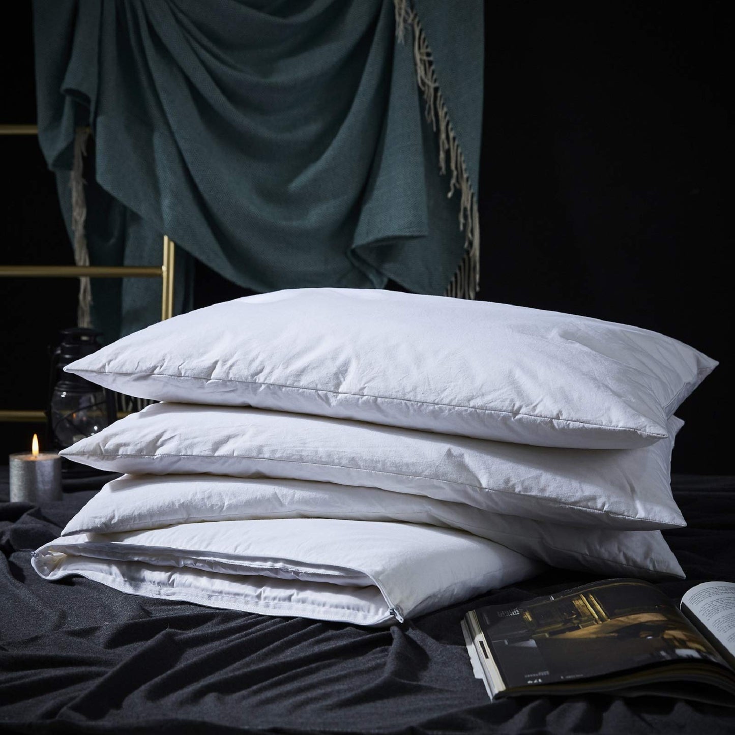 Three Geese Adjustable Layer Goose Feather Pillow,Assemblable Bed Pillow,100% Soft Cotton Cover,Good for Side and Back Stomach Sleeper,King Size,Packaging Include 1 Pillow. - Medaid International