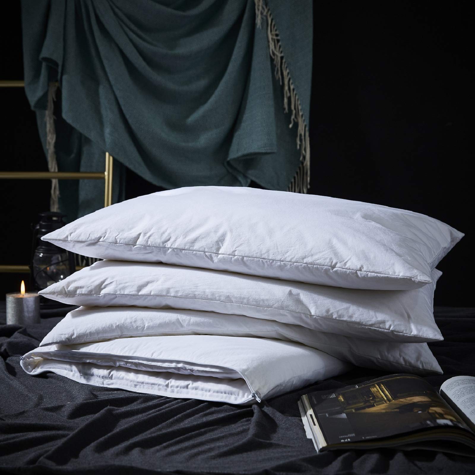 Three Geese Adjustable Layer Goose Feather Pillow,Assemblable Bed Pillow,100% Soft Cotton Cover,Good for Side and Back Stomach Sleeper,King Size,Packaging Include 1 Pillow. - Medaid International