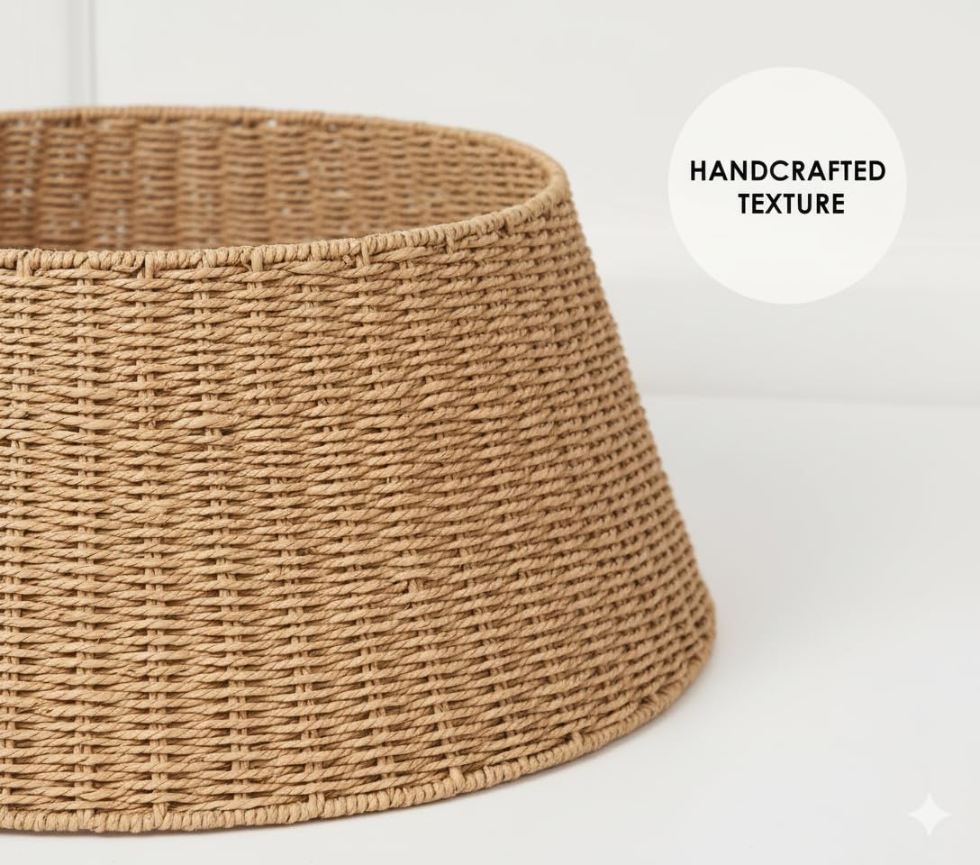 27in Farmhouse Christmas Tree Collar - Tree Basket - Natural Woven - Base Cover for Christmas Tree - Tree Skirt - Tree Ring - Medaid International