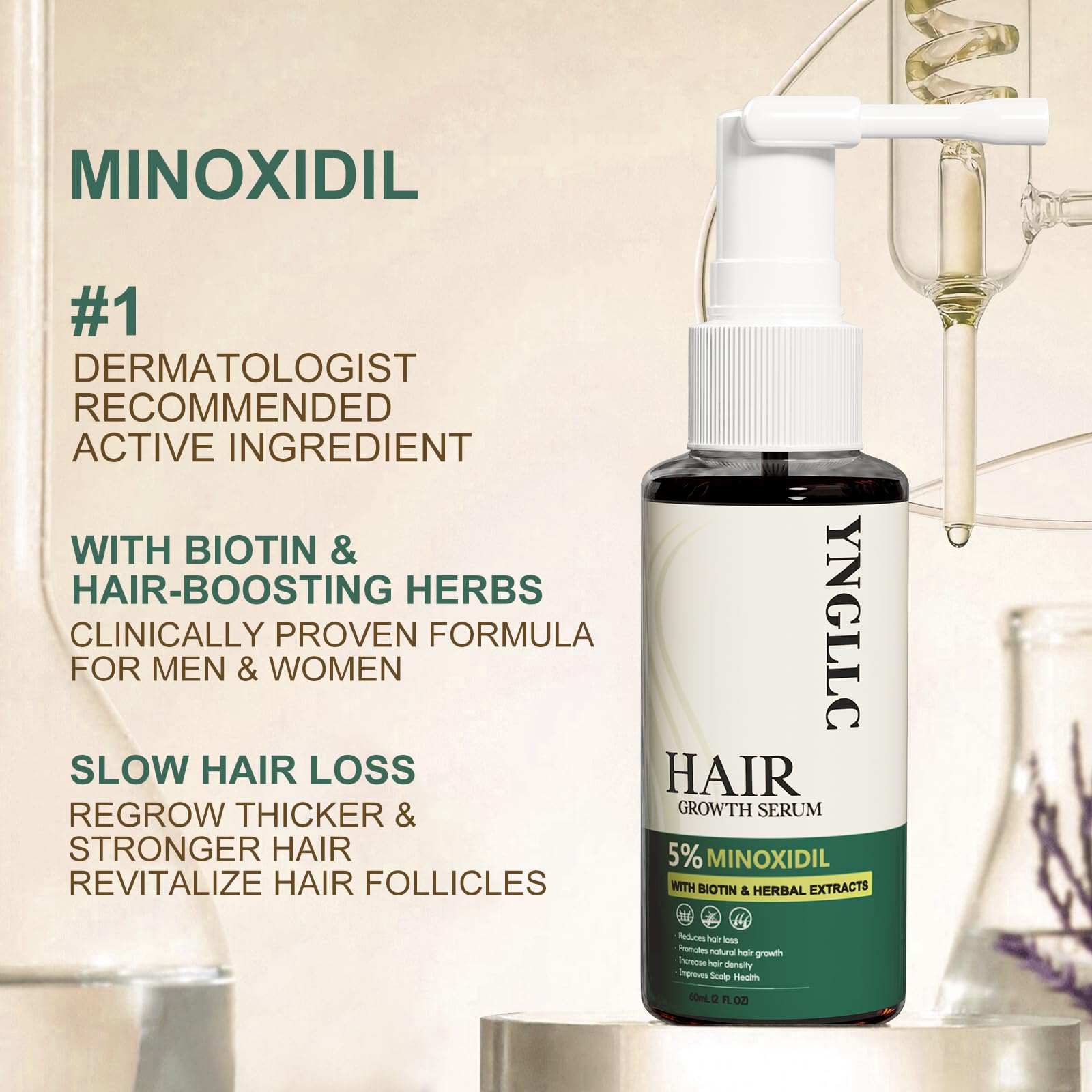 5% Minoxidil Hair Growth for Men and Women, Extra Strength Minoxidil Hair Loss Treatment Serum with Biotin & Herbal Extracts for Faster Thicker Stronger Hair Growth 60mL - Medaid International