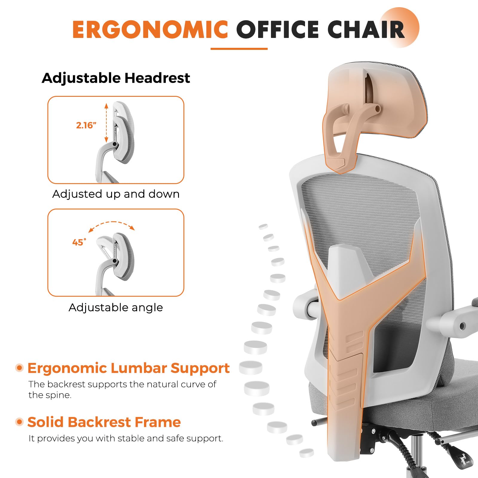 Sweetcrispy Office Computer Desk Chair, Ergonomic High-Back Mesh Rolling Work Swivel Chairs with Wheels, Comfortable Lumbar Support, Comfy Arms for Home, Bedroom, Study, Student, Classic Grey - Medaid International