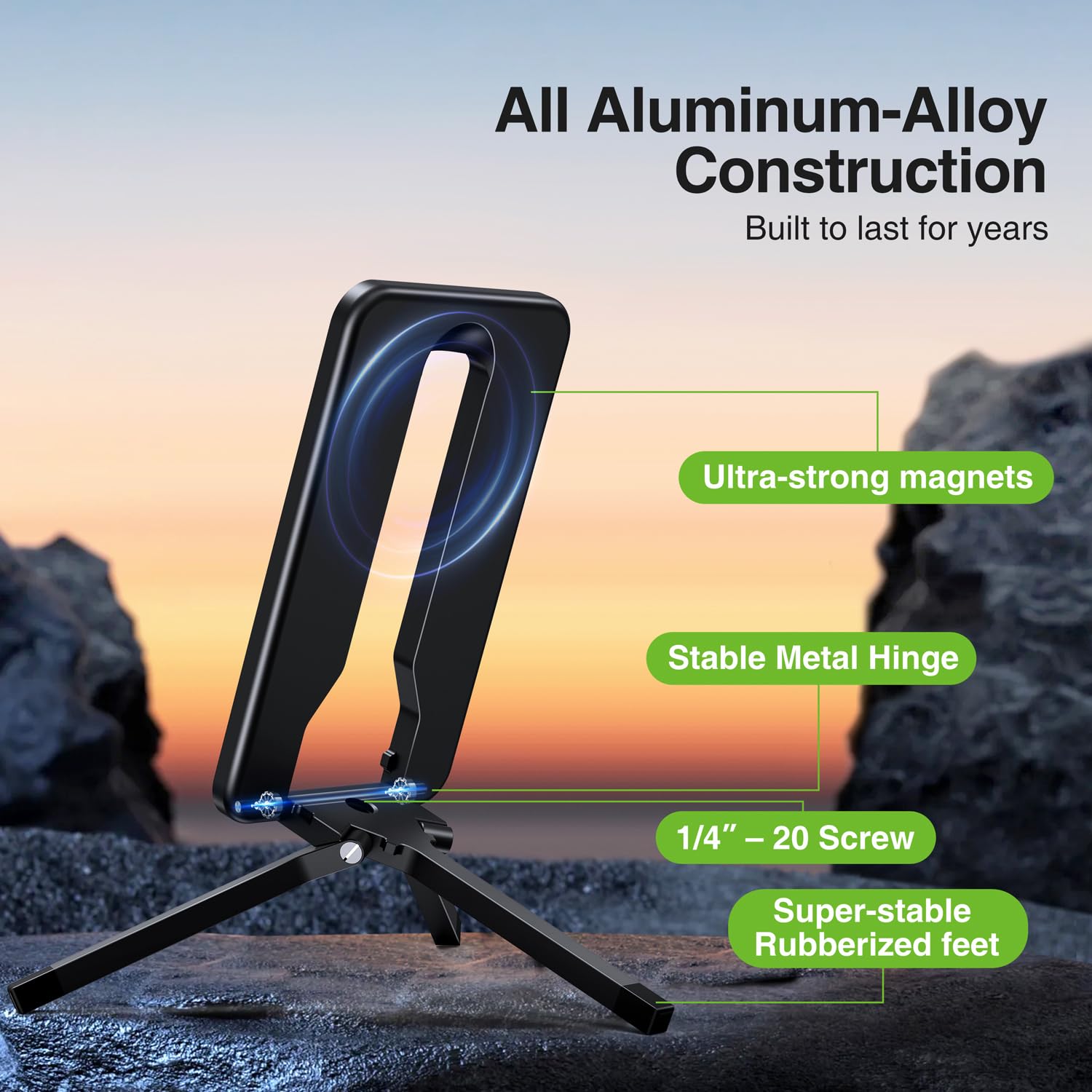 elitehood Mini Magnetic Tripod for iPhone 12/13/14/15/16 & Magsafe Cases, Travel iPhone magnetic Stand for Airplane, Aluminum Portable Small Phone Tripod with Strong Magnet and 1/4" Screw Mount, Black - Medaid International