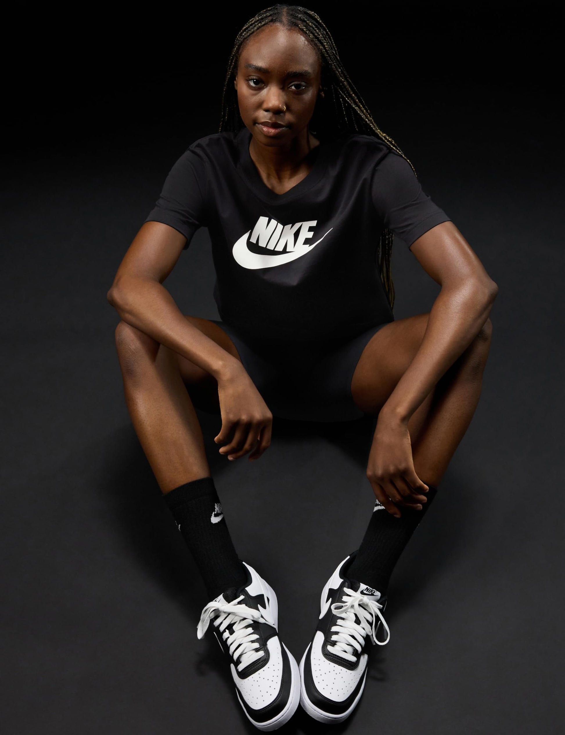 Nike Women's Sportswear Essential Cropped Logo T-Shirt, Black/White, Large - Medaid International