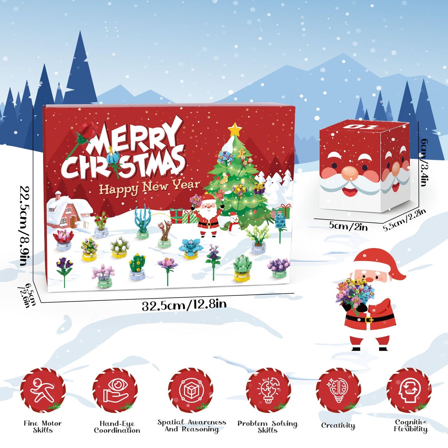 Advent Calendar Girls, 24 Pack Succulent & Bouquet Building Blocks for Kids, Christmas Countdown Calendar, Ideal Gift for 3 4 5-7 8-12 Boys and Girls - Medaid International