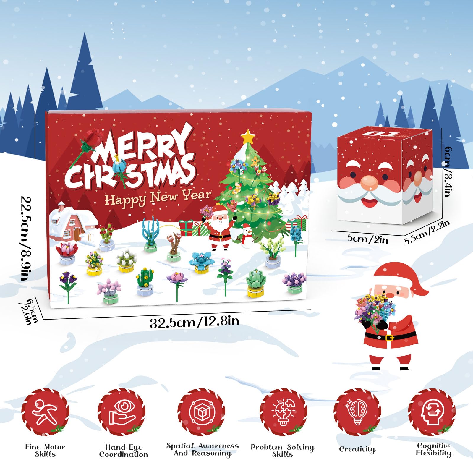 Advent Calendar Girls, 24 Pack Succulent & Bouquet Building Blocks for Kids, Christmas Countdown Calendar, Ideal Gift for 3 4 5-7 8-12 Boys and Girls - Medaid International