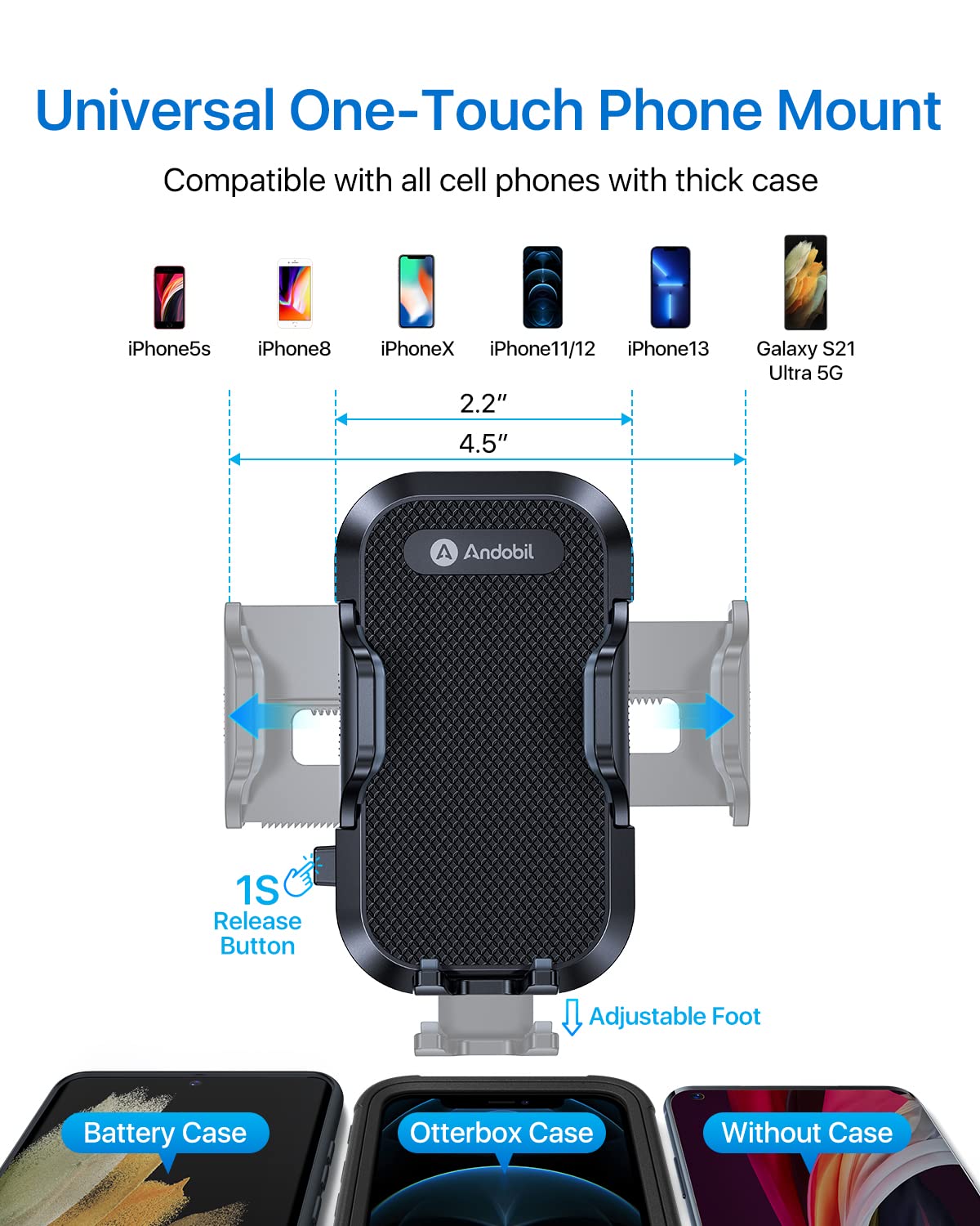 andobil Military-Grade Cup Phone Holder for Car/Truck, [2025 Enhanced] 13" 360° Adjustable Gooseneck w/Anti-Shake Car Mount, Universal Car Phone Holder for iPhone/Samsung/Pixel All 4.0-7.0" Devices - Medaid International