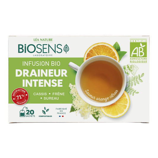 Biosens - Infusion Draineur intense - Cassis, Frêne et Sureau - Certifié Bio AB - Fabriqué en France - 20 sachets - Medaid International