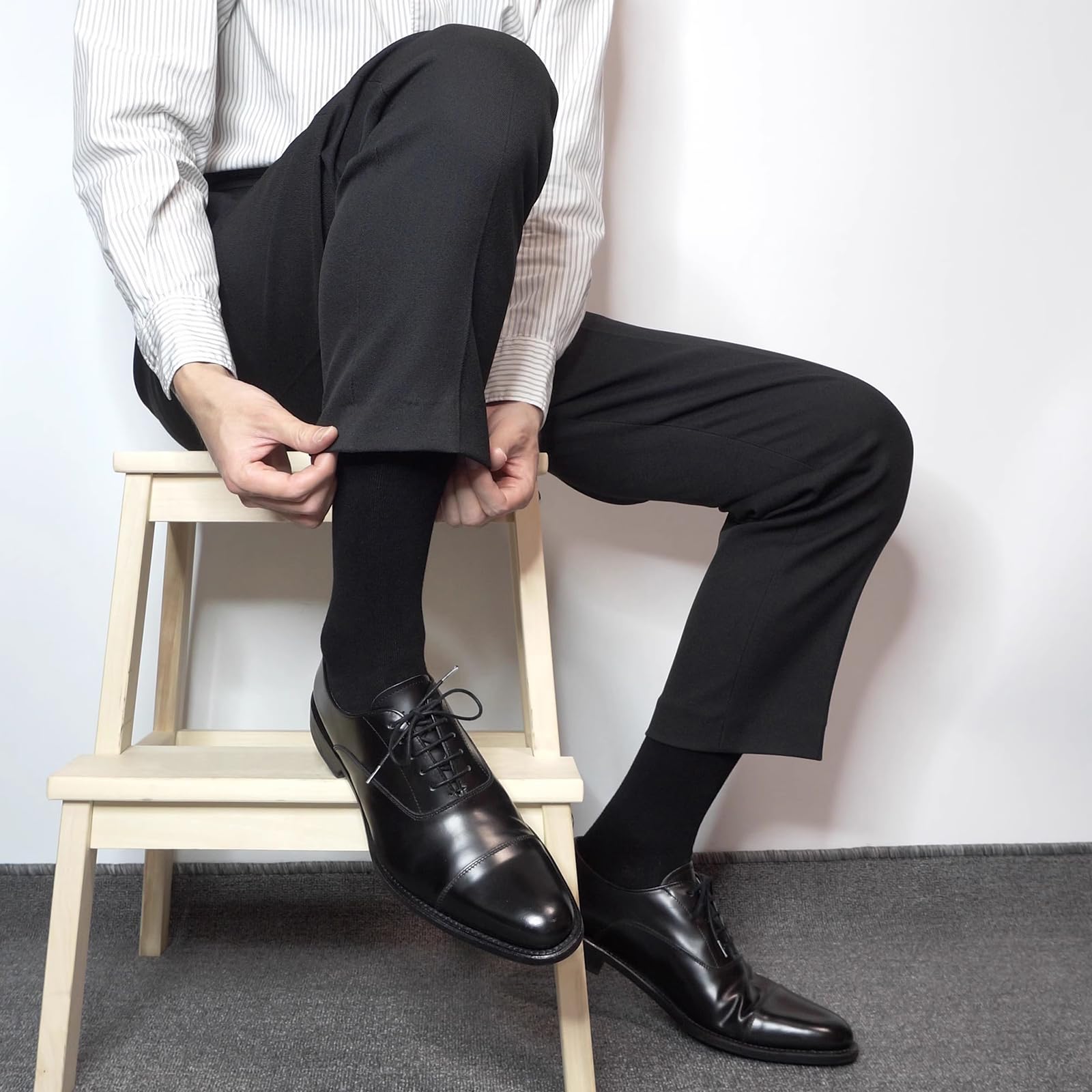 PUJANE Men's Dress Socks 5 Pairs Mens Cotton Calf Business Formal Soft Breathable Long Crew Casual Socks (Black Size L) - Medaid International