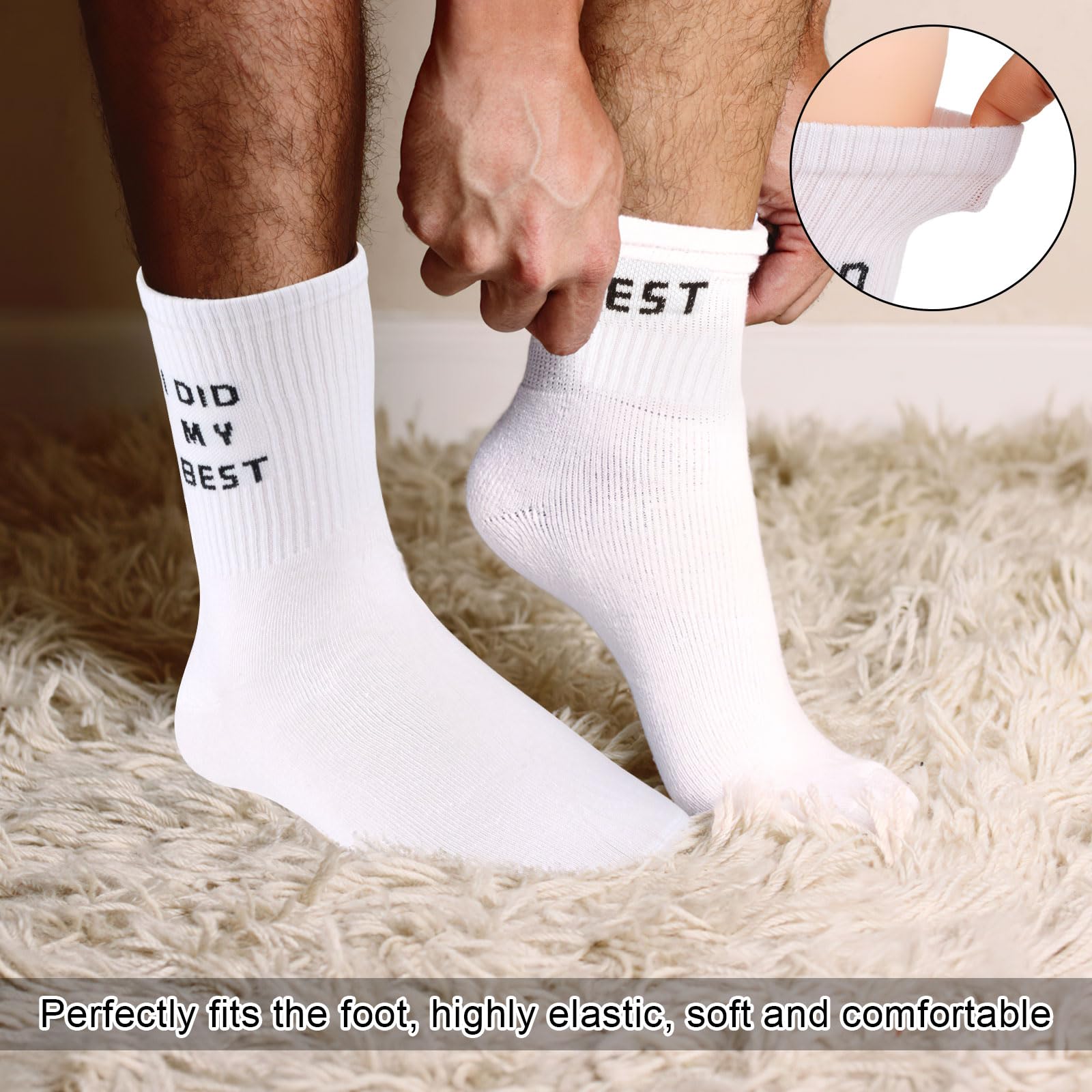 3 Pairs of Tennis Socks, White Tennis Socks for Men and Women, 36-42, Funny Sports Socks with Saying One Size, Breathable Cotton Socks for Home, Leisure, Sports, White, 36-42 - Medaid International