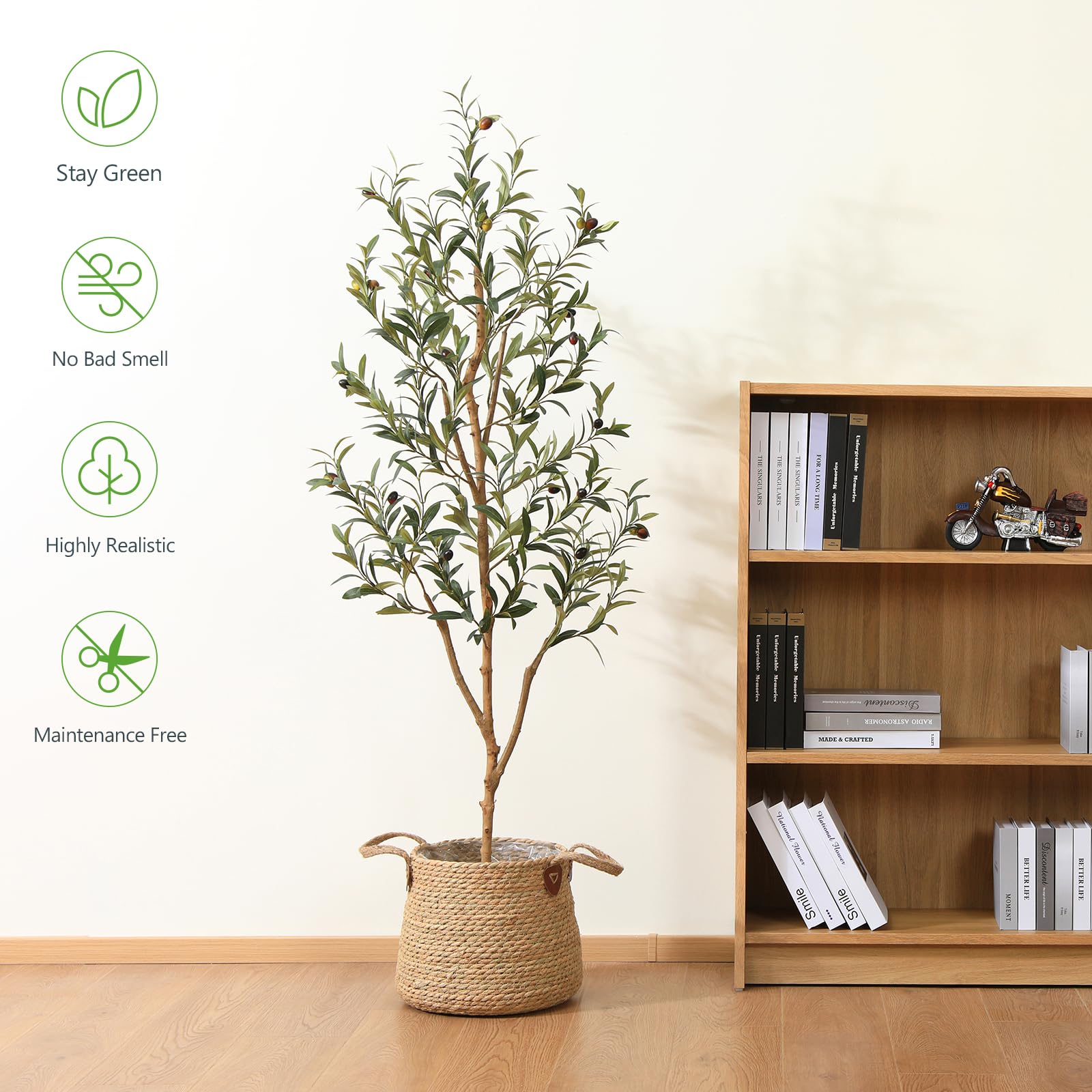Kazeila Artificial Olive Tree 5FT Tall Faux Silk Plant for Home Office Decor Indoor Fake Potted Tree with Natural Wood Trunk and Lifelike Fruits - Medaid International