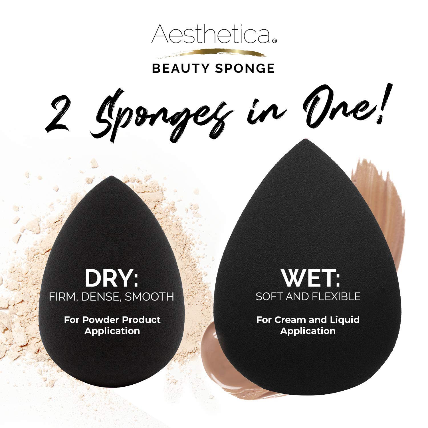 Aesthetica Cosmetics Beauty Sponge Blender - Latex Free and Vegan Makeup Sponge Blender - For Powder, Cream or Liquid Application (5 Pack) - Medaid International