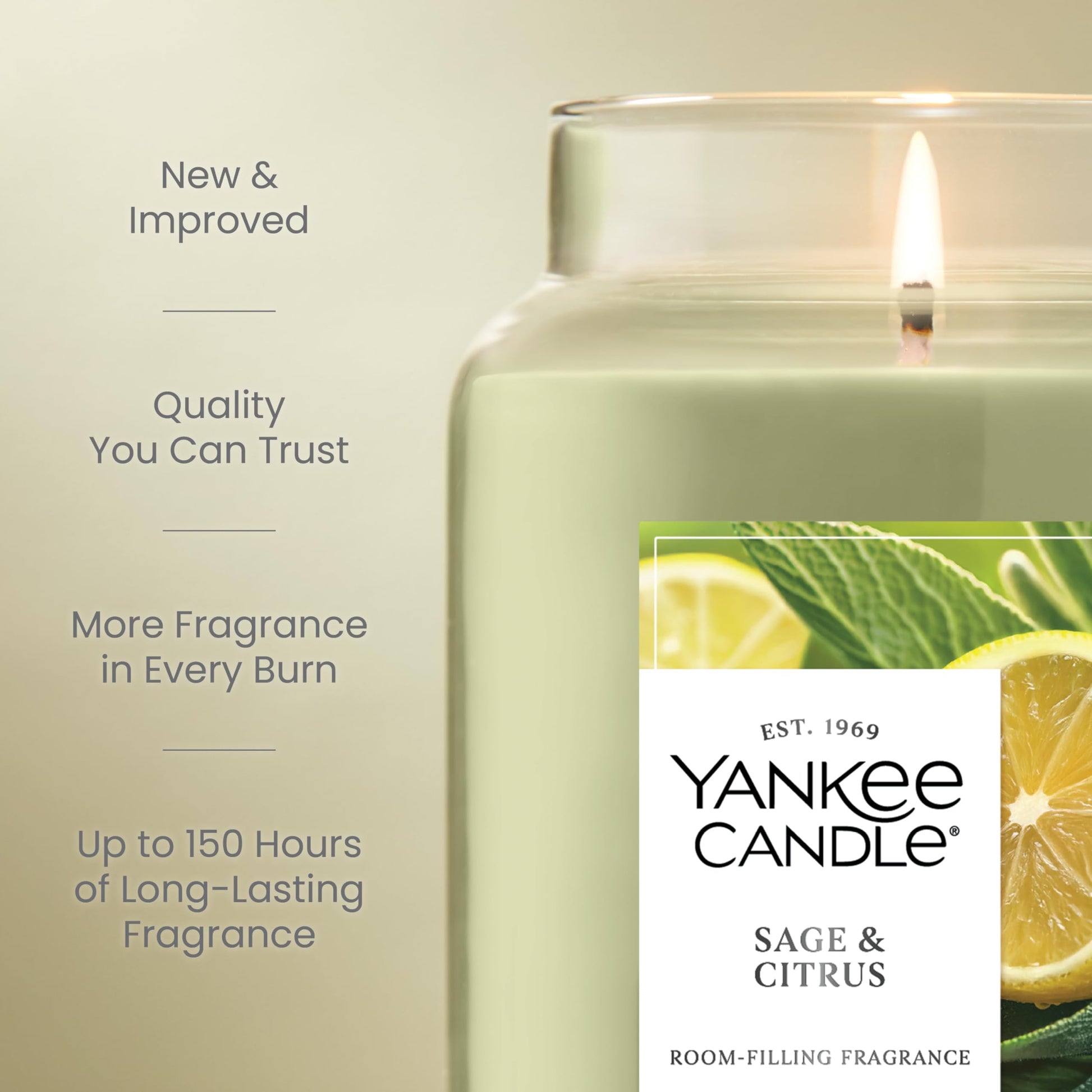 Yankee Candle Sage & Citrus Scented Candle, 22oz Large Jar with up to 150 Hour Burn Time, Giftable, Birthdays - Medaid International