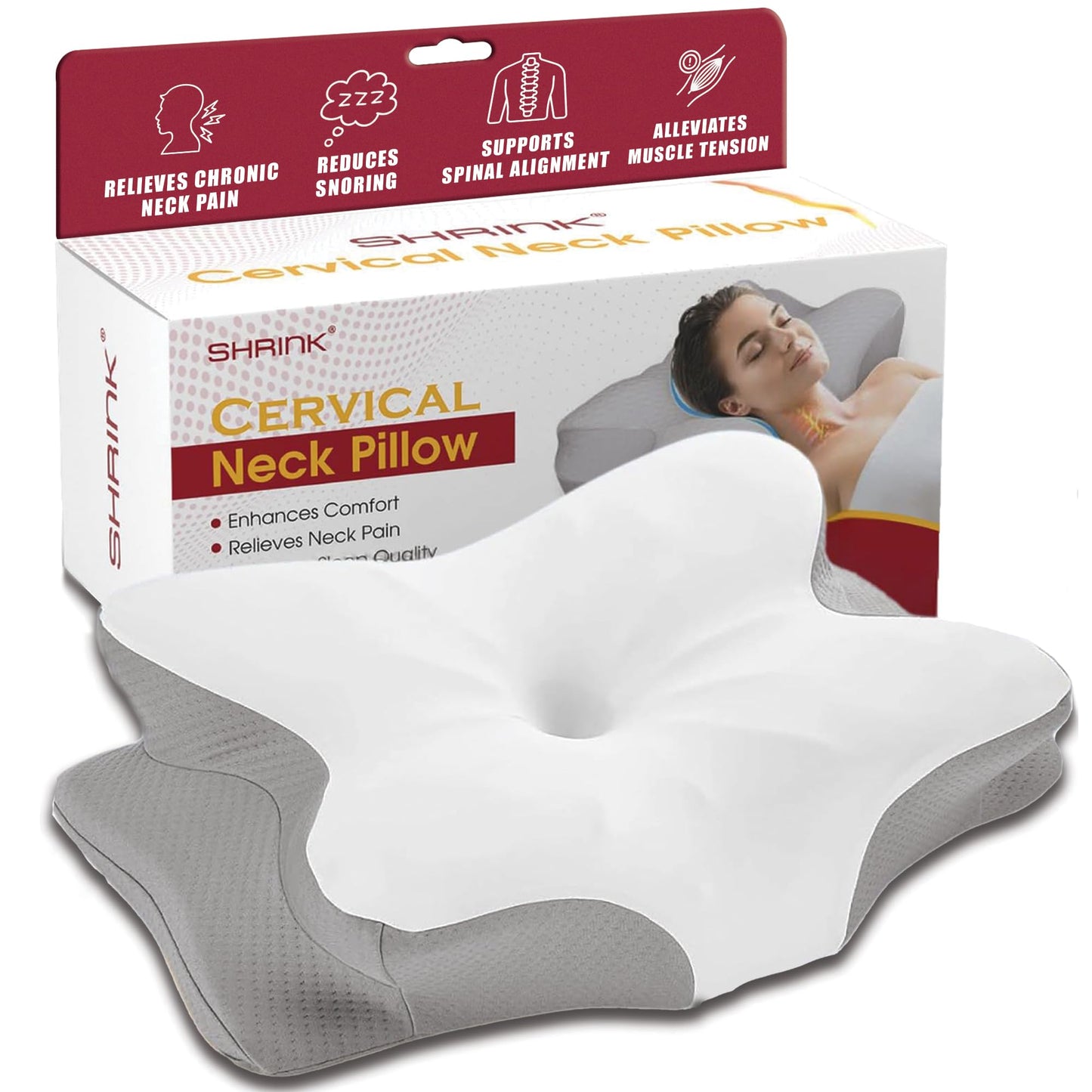shrink Cervical Pillow for Neck Pain Relief and Shoulder - Contour Memory Foam Pillows - Orthopedic Bed Pillow - Ergonomic Neck Support for Side Back Stomach Sleepers - Medaid International