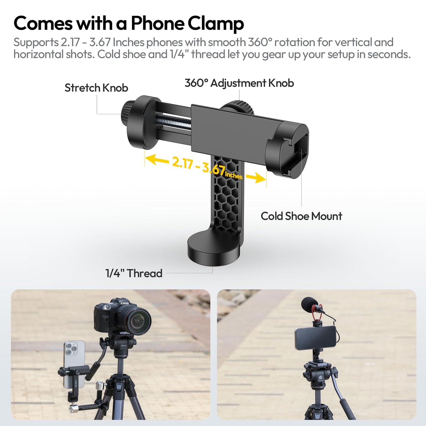 ULANZI Ombra Video Ⅱ Camera Tripod with Fluid Head, 61.5" Travel Tripod with 360° Rotated Arca Quick Release Plate, Portable Stand for Phone Camera Vlogging Video Shooting with Carry Bag Phone Clamp - Medaid International