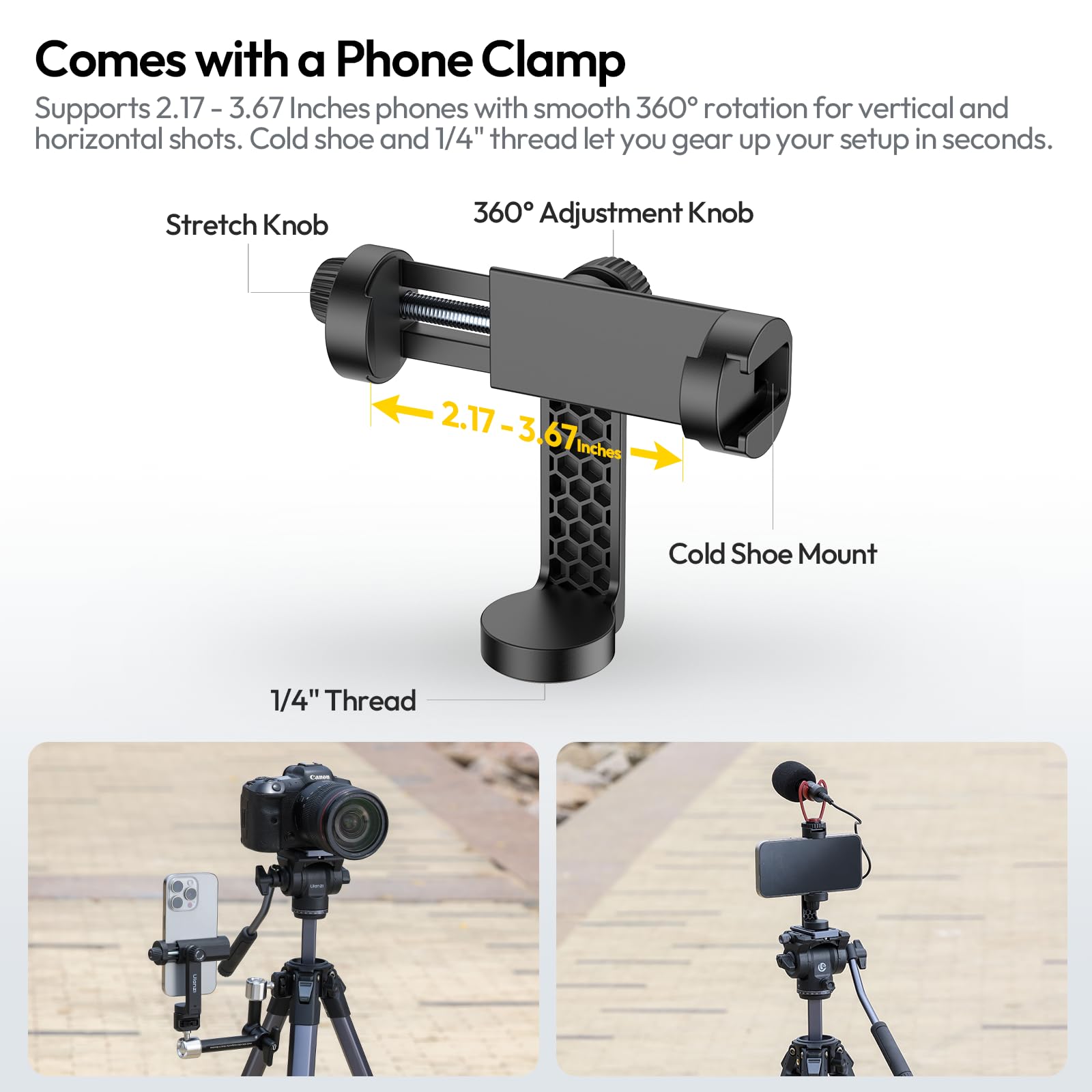 ULANZI Ombra Video Ⅱ Camera Tripod with Fluid Head, 61.5" Travel Tripod with 360° Rotated Arca Quick Release Plate, Portable Stand for Phone Camera Vlogging Video Shooting with Carry Bag Phone Clamp - Medaid International