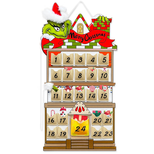 KOUPA Hanging Christmas Countdown Advent Calendar, Santa Grinch Green Haired Monster Decoration, Reusable Xmas Gift for Holiday Party Winter - Medaid International