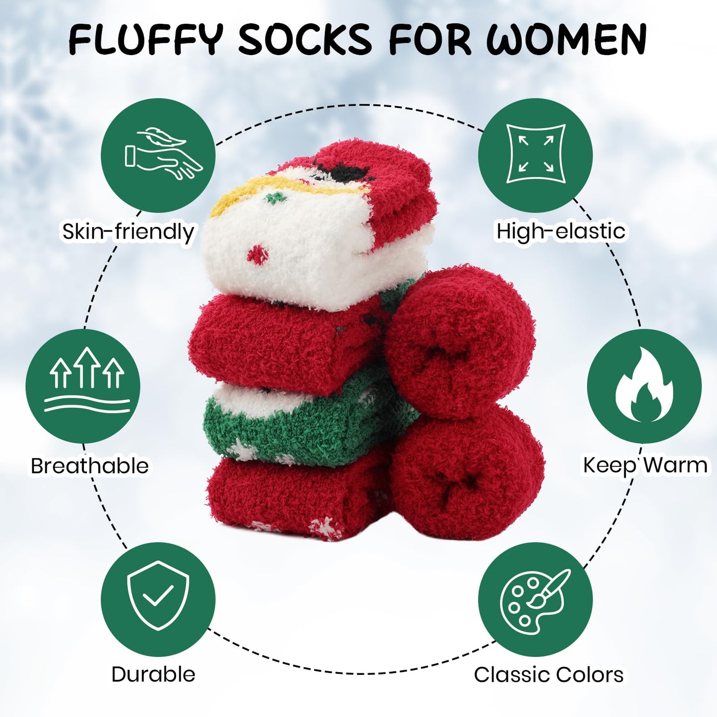 Tavaleu Fuzzy Socks for Women, Cozy Socks Women Warm Fluffy Winter Slipper Christmas Sock for Womens Home Sleeping Sock, 5 Pack Xmas A - Medaid International
