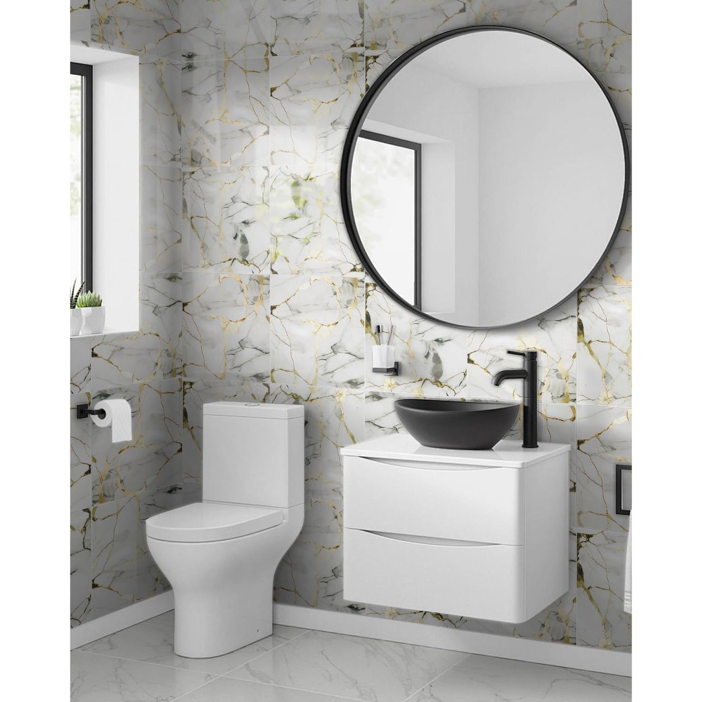 BESTWOO 10 Sheets Marble Peel and Stick Backsplash Tile, 12"x12" Waterproof PVC Self Adhesive Tile Shower Wall Panels for Bathroom, Kitchen, Living Room (Gold White) - Medaid International