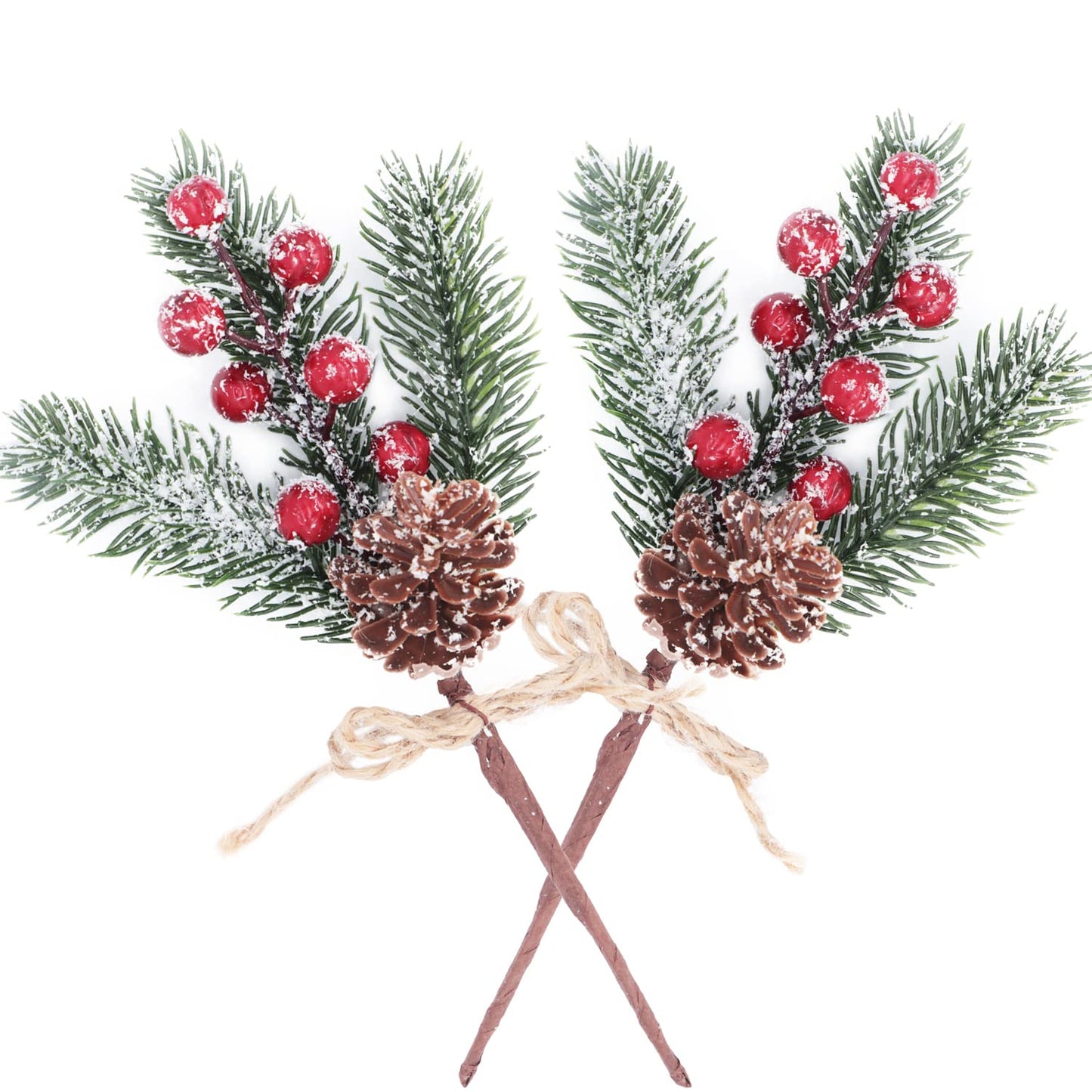 10 PCS Artificial Christmas Tree Picks Sprays 8" Frosted Pine Branches Stems with Pinecones & Red Holly Berries Twigs for Home Garden Xmas Party Flower Arrangements Ornaments Holiday Decor (Red) - Medaid International