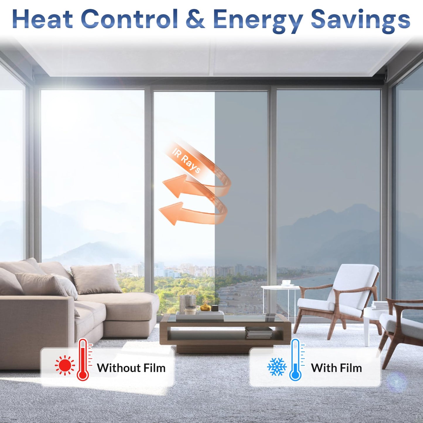 rabbitgoo One Way Window Film Daytime Privacy Mirror Window Tint for Home Office, Heat Control Sun Blocking Anti UV Reflective Tinting Film Glass Window Door Covering,17.5 in X 6.5 Feet, Silver - Medaid International