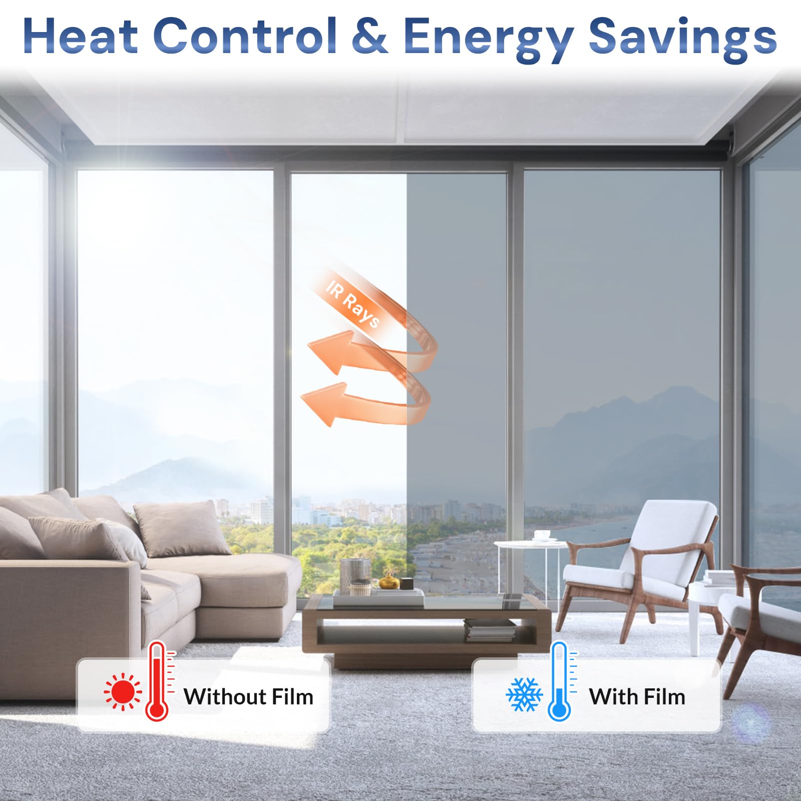 rabbitgoo One Way Window Film Daytime Privacy Mirror Window Tint for Home Office, Heat Control Sun Blocking Anti UV Reflective Tinting Film Glass Window Door Covering,17.5 in X 6.5 Feet, Silver - Medaid International