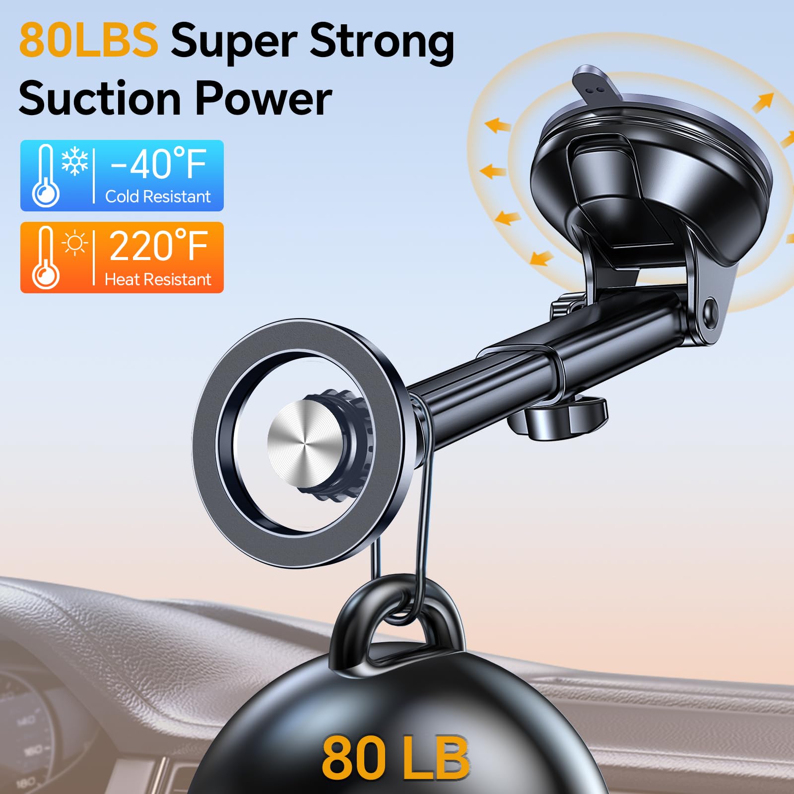 Coolpow for MagSafe Car Mount【Windshield+Vent+Dash】Magnetic Phone Holder for Car Phone Holder Mount Cell Phone Holders for Your Car Accessories Suction Cup Stand for Garmin GPS for iPhone 17 16 15 14 - Medaid International