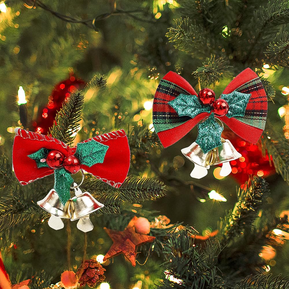 4pcs Christmas Mini Bow Bell Ornament DIY Xmas Tree Wreath Party Festive Home Decoration Bells Pendant,Mixed (3 * 4.5cm) - Medaid International