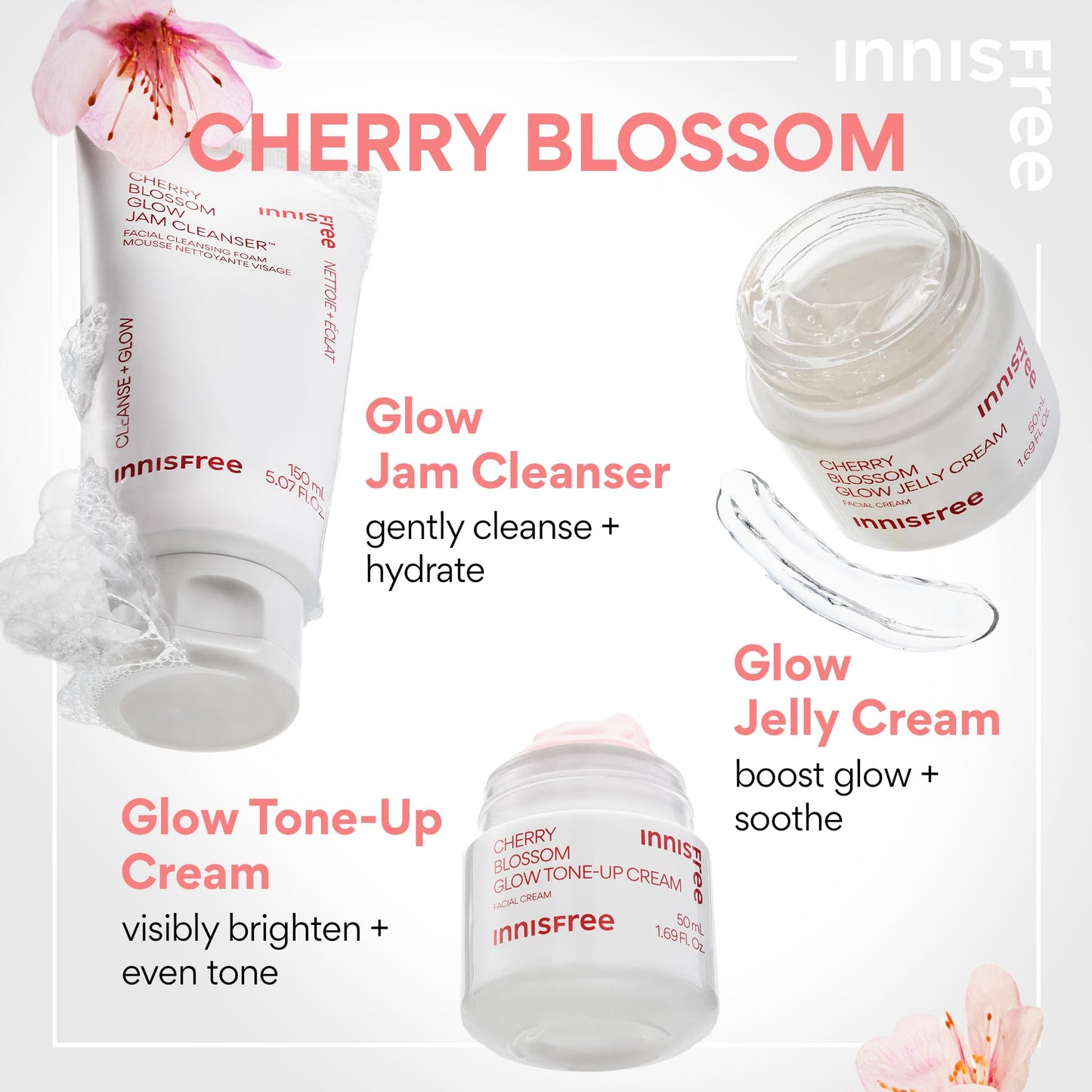 innisfree Cherry Blossom Glow Tone-Up Cream with Niacinamide for Bright, Even Skin Tone, Korean Skincare Gel Moisturizer for Face (Packaging May Vary) - Medaid International