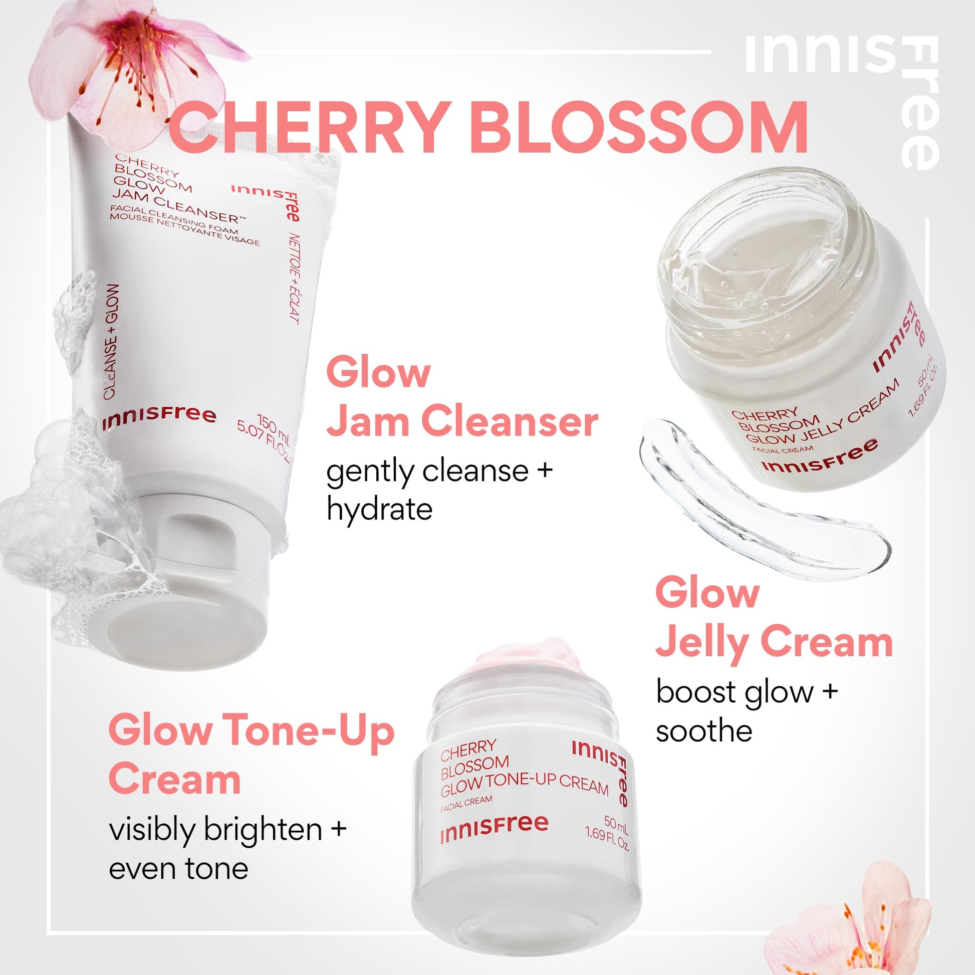 innisfree Cherry Blossom Glow Tone-Up Cream with Niacinamide for Bright, Even Skin Tone, Korean Skincare Gel Moisturizer for Face (Packaging May Vary) - Medaid International