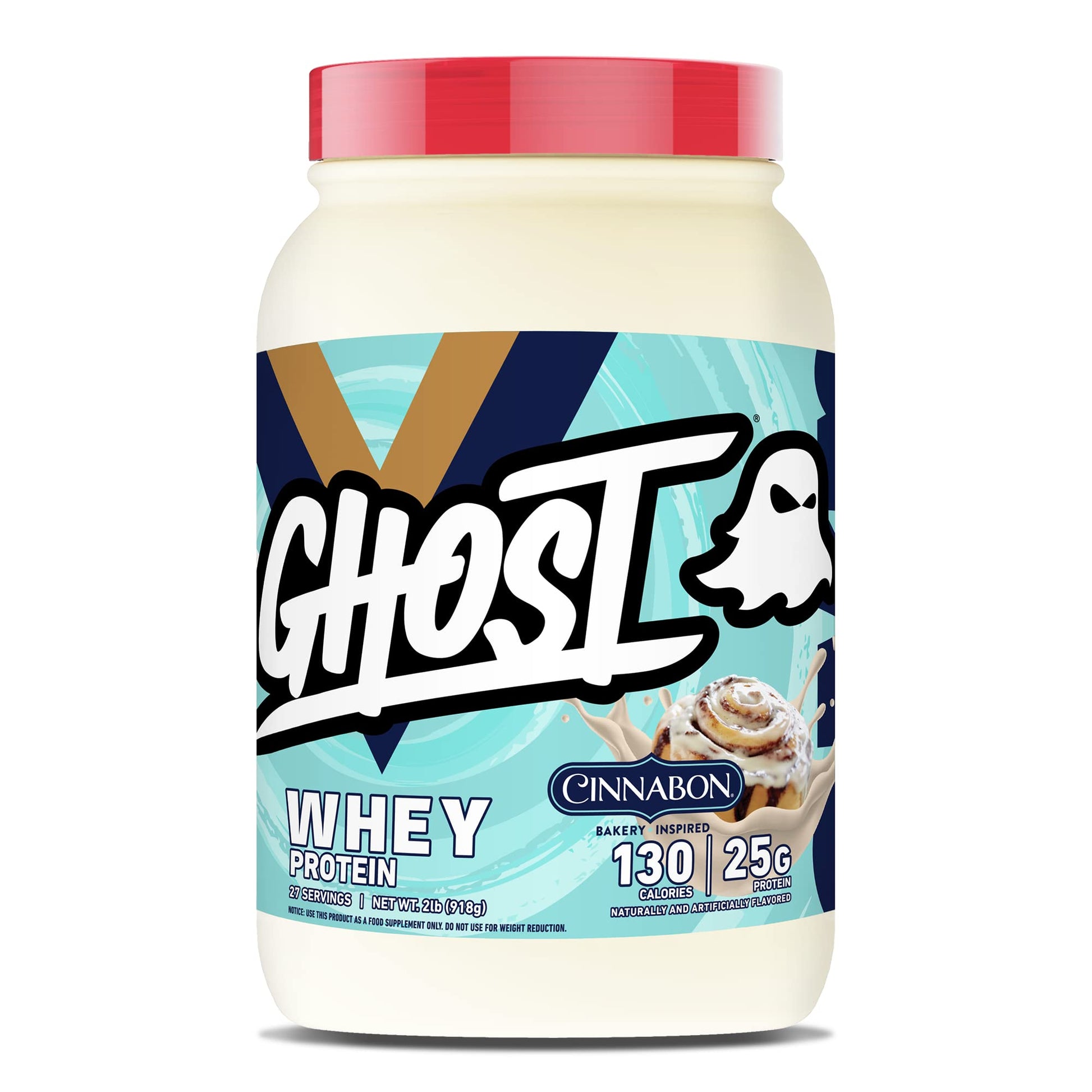 GHOST Whey Protein Powder, Cinnabon - 2LB, 25G of Protein - Cinnamon Roll Flavored Isolate, Concentrate & Hydrolyzed Whey Protein Blend - Post Workout Shakes - Soy & Gluten Free - Medaid International