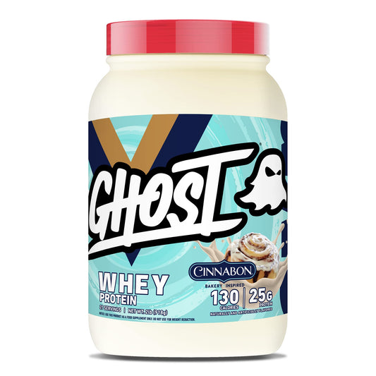 GHOST Whey Protein Powder, Cinnabon - 2LB, 25G of Protein - Cinnamon Roll Flavored Isolate, Concentrate & Hydrolyzed Whey Protein Blend - Post Workout Shakes - Soy & Gluten Free - Medaid International