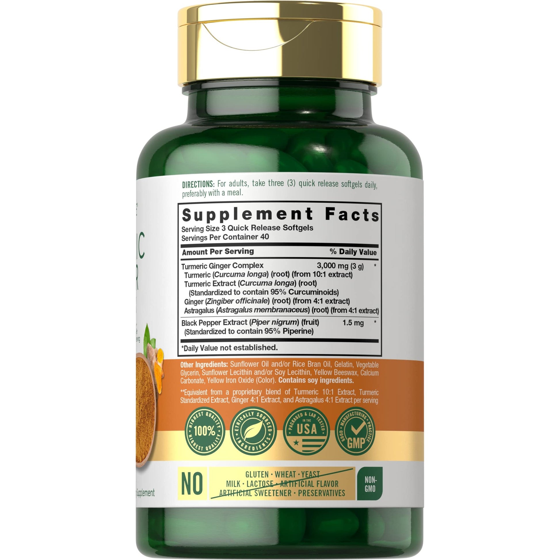 Carlyle Turmeric and Ginger Supplement 3000 mg | 120 Softgel Capsules | Turmeric Curcumin Complex | with Black Pepper Extract | Non-GMO, Gluten Free - Medaid International