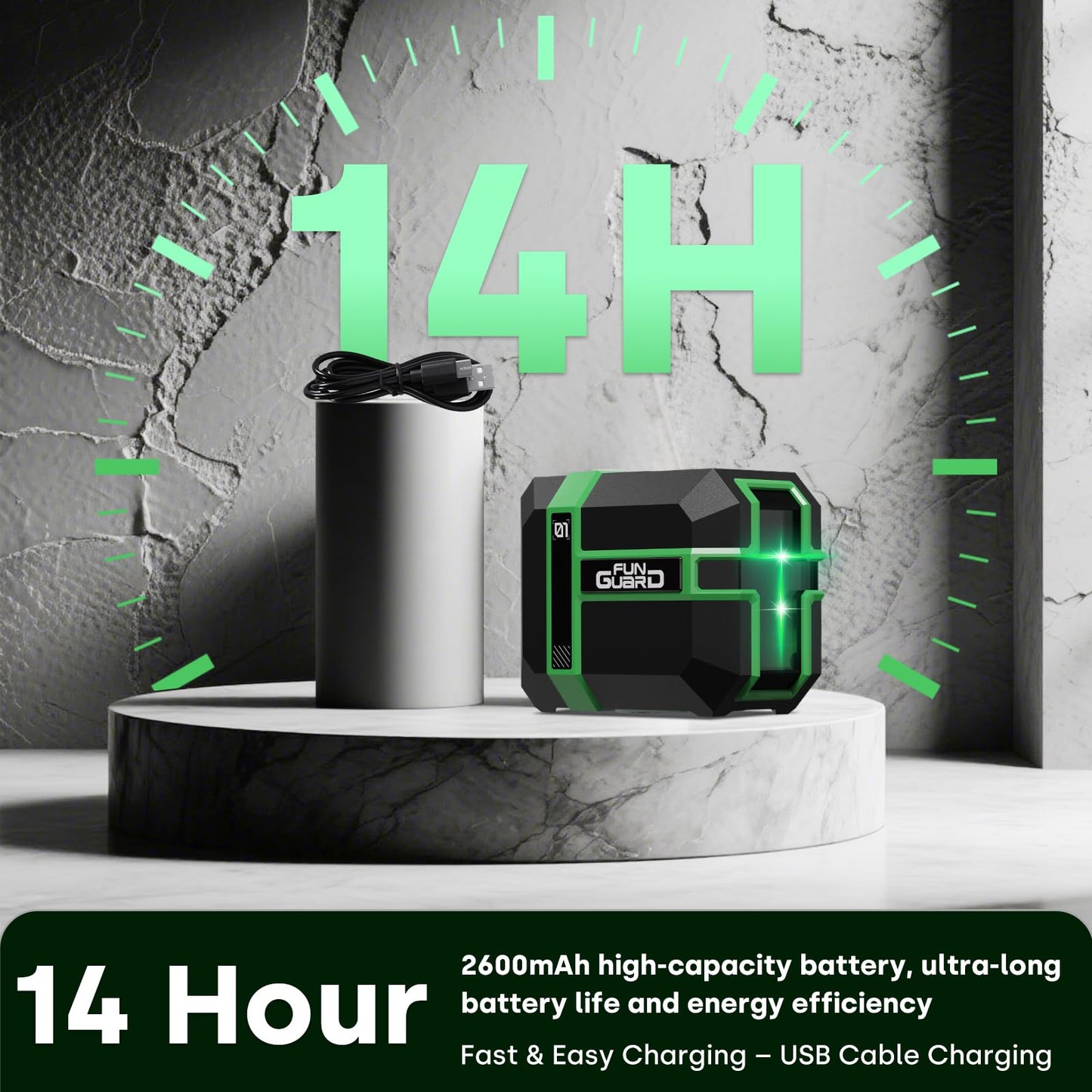 Funguard Green Laser Level with Adjustable Tripod Type-C Rechargeable Lithium Battery 360° Self Leveling Waterproof Outdoor Cross Line with Pulse Mode, Magnetic Bracket - Medaid International