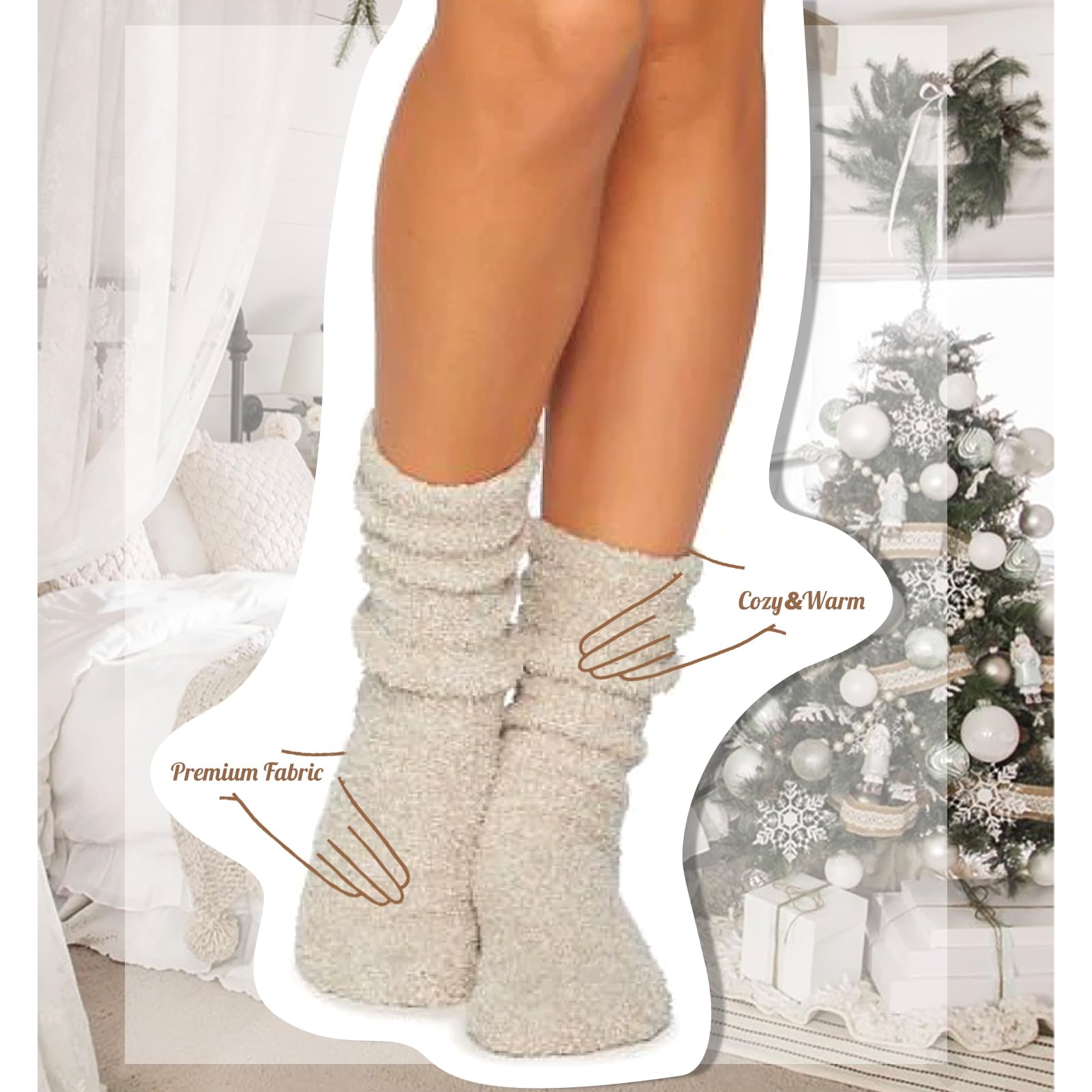 ForBaysy Fuzzy Socks for Women Cozy Fluffy Slipper Socks Microfiber Soft Warm Winter Christmas Plush Slipper Socks - Medaid International