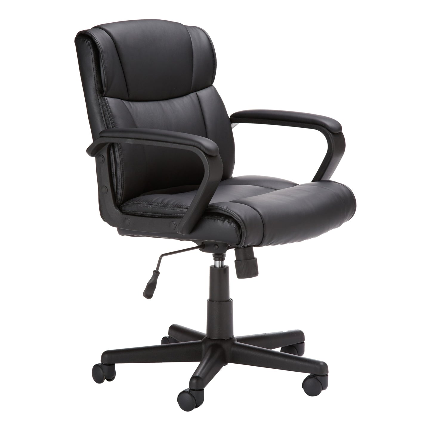 Amazon Basics Office Computer Task Desk Chair with Padded Armrests, Mid-Back, Adjustable, 360 Swivel, Rolling, 275 Pound Capacity, 24.2"D x 24"W x 34.8"H, Black Faux Leather - Medaid International
