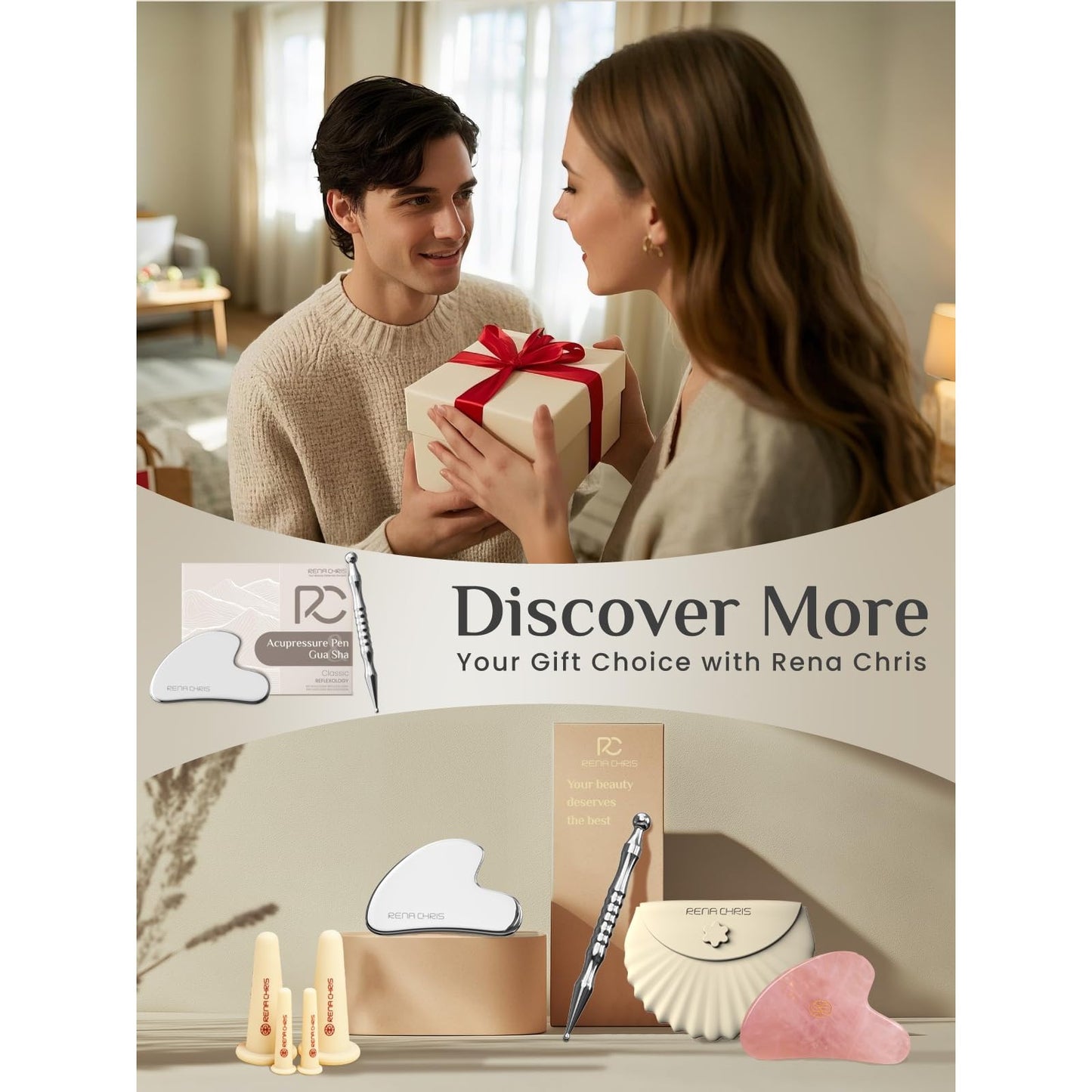 Rena Chris Acupuncture Pen, Manual Reflexology Tools for Muscle Tension and Pain Relief, Acupressure Pen and Stainless Steel Gua Sha Set with Reflexology Chart, Easy to Use - Medaid International