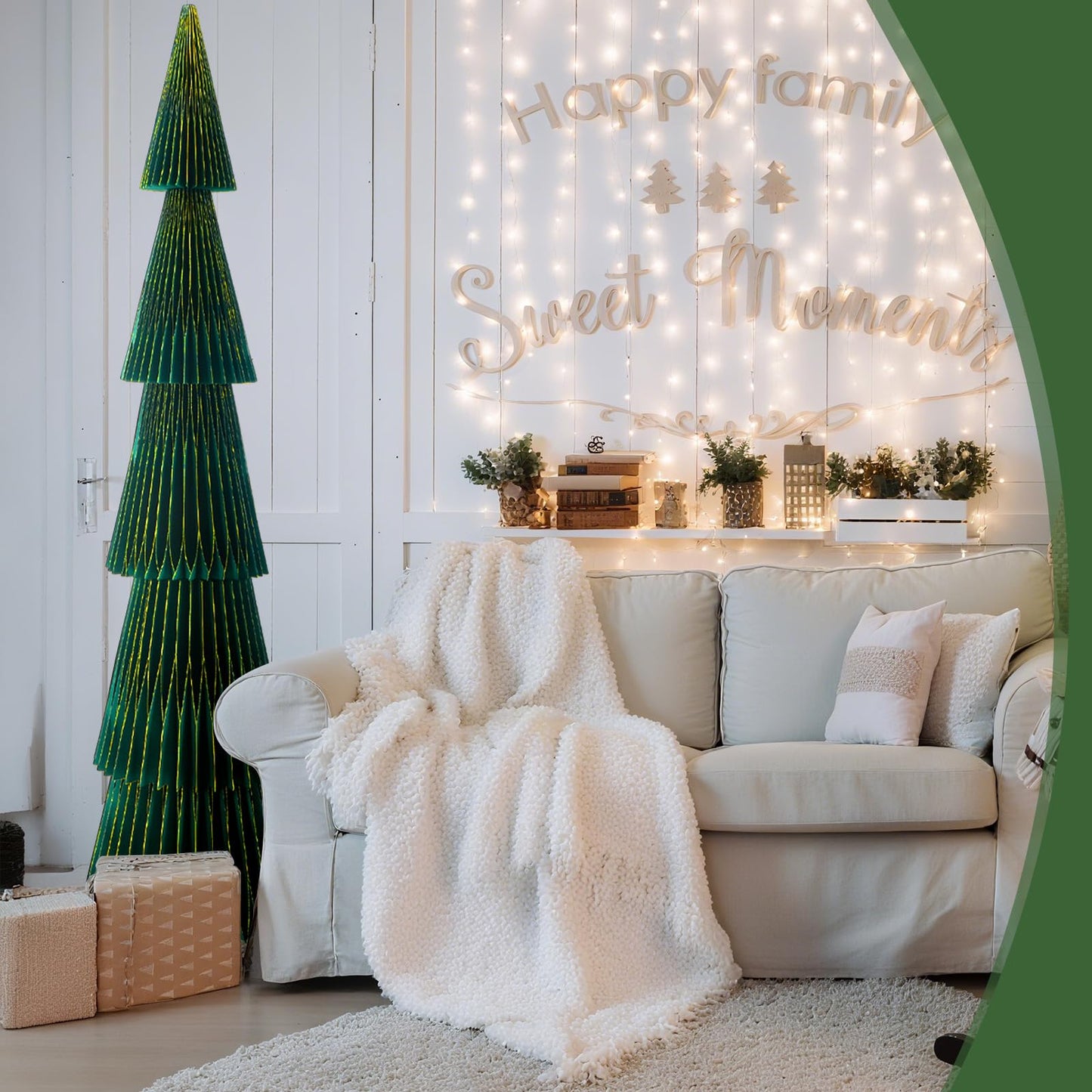 Motipuns 5.92ft ×19inch Giant Honeycomb Paper Christmas Trees Dark Green Extra Large 3D Honeycomb Christmas Trees Glitter Edge Magnetic Folding Xmas Paper Accordion for Home Mantel Holiday Party Decor - Medaid International