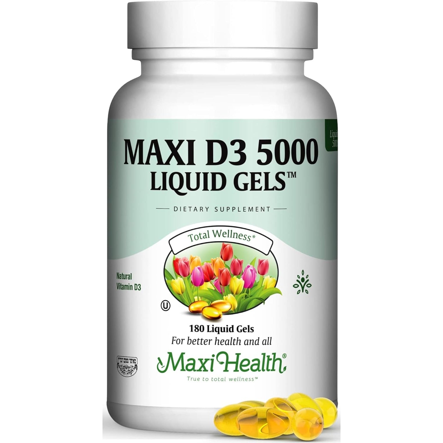 Maxi Health Vitamin D3 5000 IU (125 mcg) - High Dose Vitamin D 5000 IU - Healthy Bones, Teeth, Immune Support - Kosher Pure High Potency Vit D3 (180 Tablets) - Medaid - Lebanon