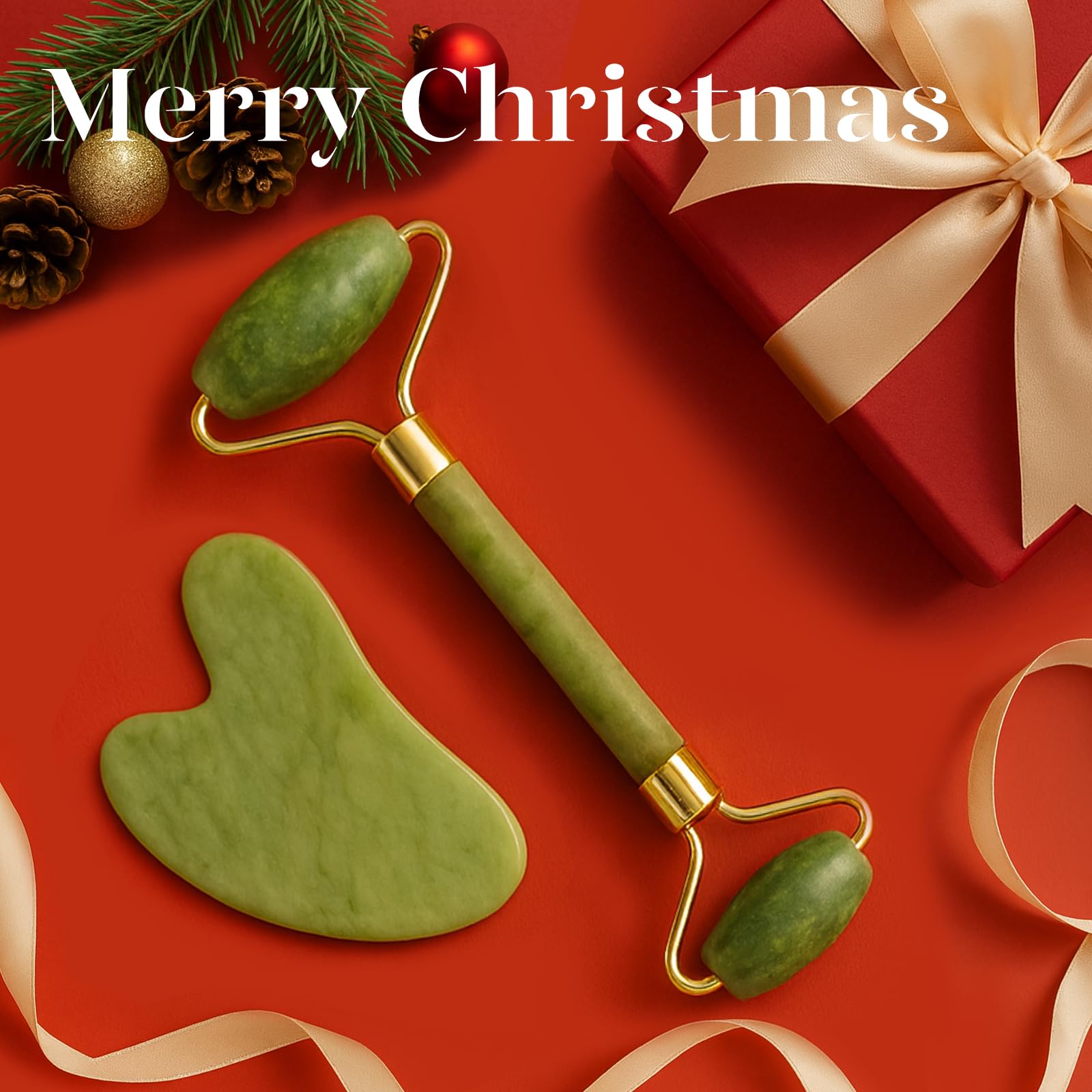 BAIMEI IcyMe Gua Sha & Jade Roller Facial Tools Face Roller and Gua Sha Set for Puffiness and Redness Reducing Skin Care Routine, Self Care Gift for Men Women - Green - Medaid International