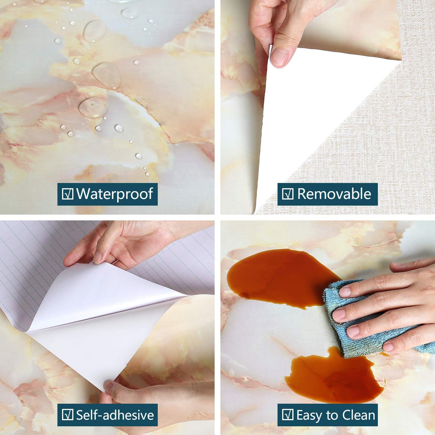 VEELIKE 15.74''x118.11'' Gold Pink Marble Contact Paper Wallpaper Stick and Peel Self Adhesive Removable Waterproof Wall Covering for Table Countertop Cabinet Drawer - Medaid International
