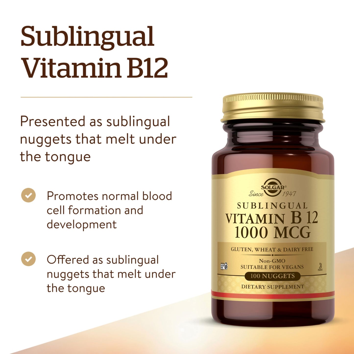 Solgar Vitamin B12 1000 mcg, 100 Nuggets - Energy Production, Red Blood Cells - Healthy Nervous System - Promotes Cardiovascular Health - Vitamin B - Non-GMO, Gluten Free, Kosher - 100 Servings - Medaid International