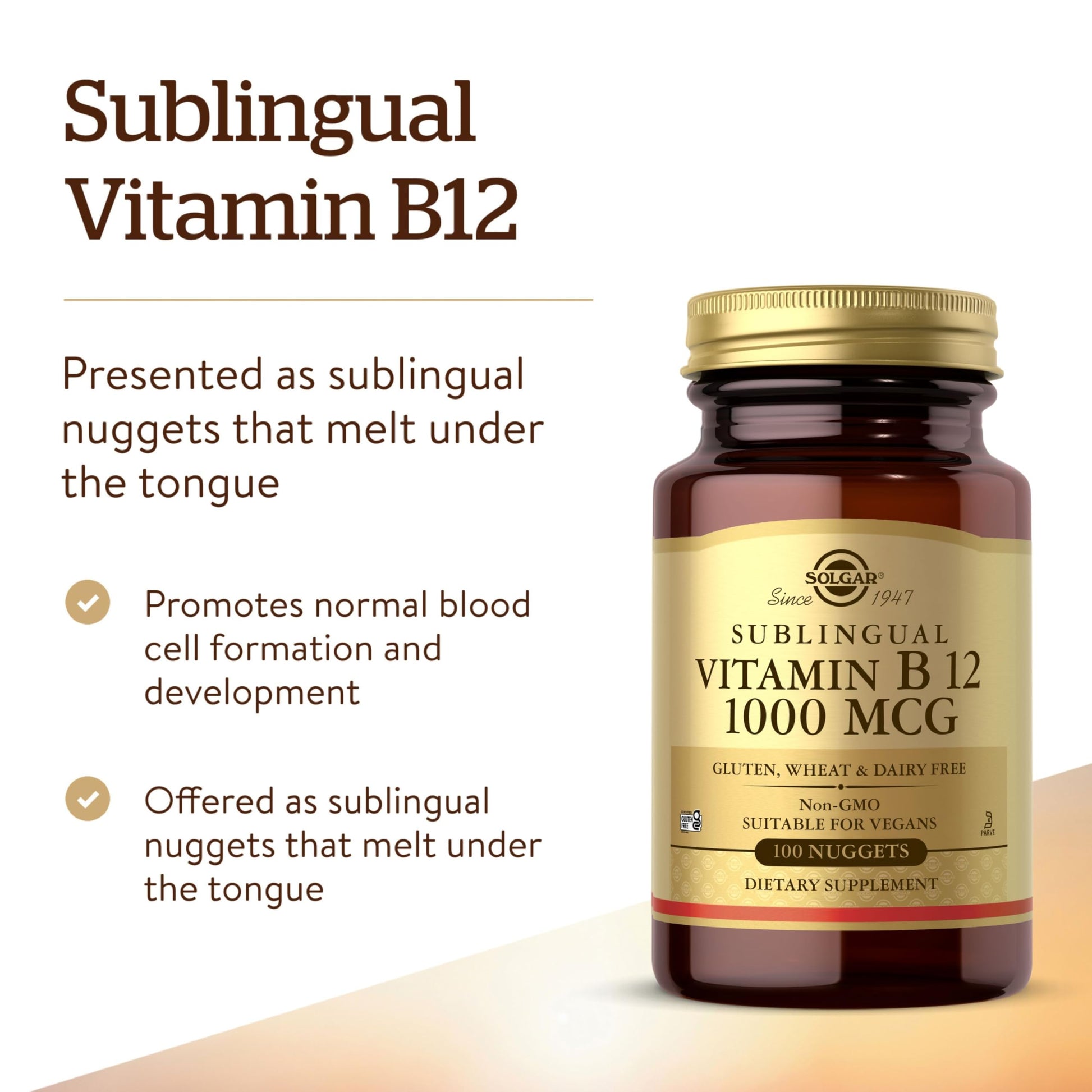 Solgar Vitamin B12 1000 mcg, 100 Nuggets - Energy Production, Red Blood Cells - Healthy Nervous System - Promotes Cardiovascular Health - Vitamin B - Non-GMO, Gluten Free, Kosher - 100 Servings - Medaid International