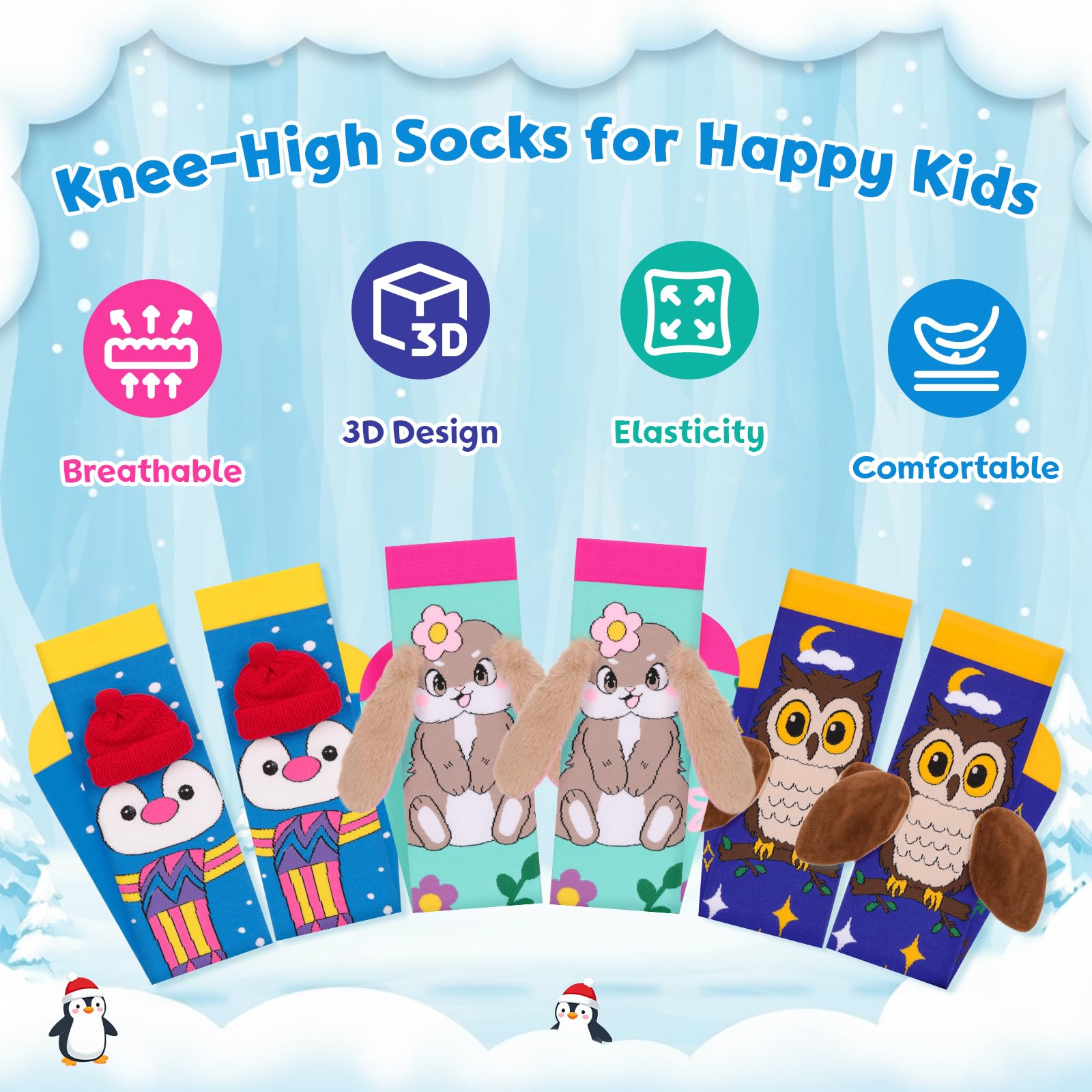 COZYMATE Crazy Socks for Kids - Funny Silly Knee High Animal Socks for 3-12 Years Boys Girls Crazy Sock Day Xmas Gifts (US, Age, 3 Years, 12 Years, Penguin) - Medaid International