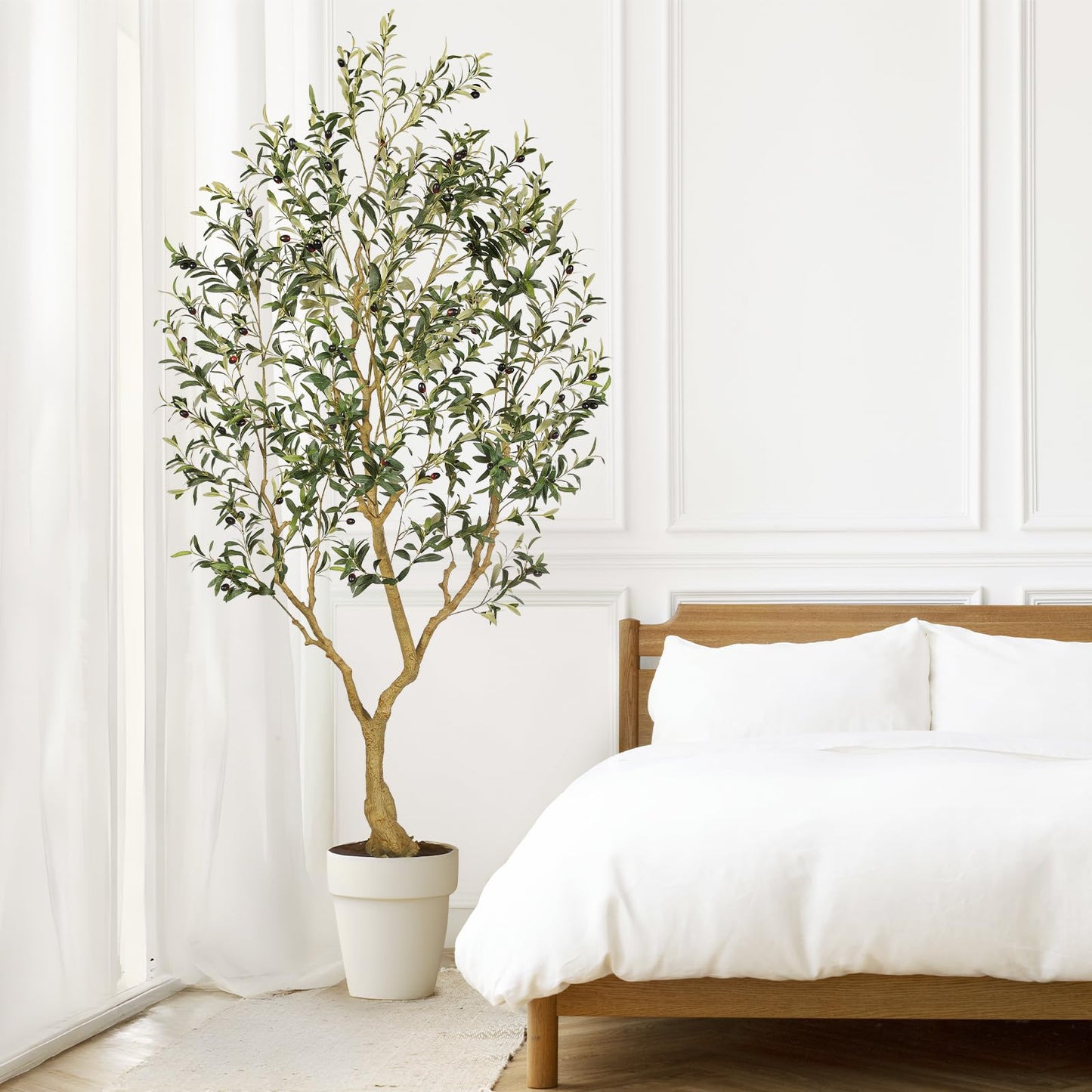 PHYTREE Faux Olive Tree 7FT, Olive Trees Artificial Indoor, Large Fake Tree with Realistic Leaves Branches and Lifelike Fruits for Home Office Living Room Decor - Medaid International