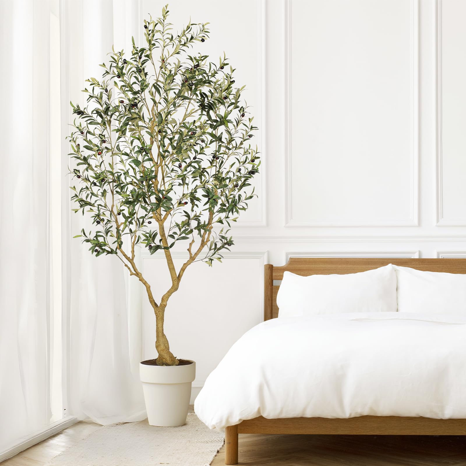 PHYTREE Faux Olive Tree 7FT, Olive Trees Artificial Indoor, Large Fake Tree with Realistic Leaves Branches and Lifelike Fruits for Home Office Living Room Decor - Medaid International
