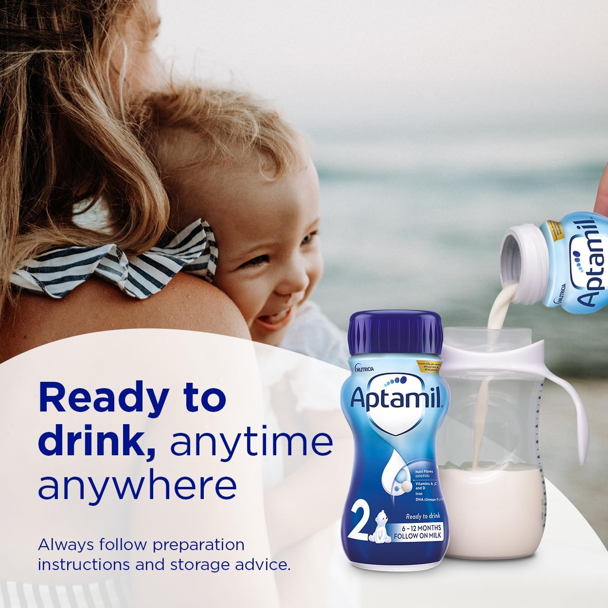 Aptamil 2 Follow On Baby Milk Ready to Use Liquid Formula, 6-12 Months, 200 ml, (Pack of 18) - Medaid International