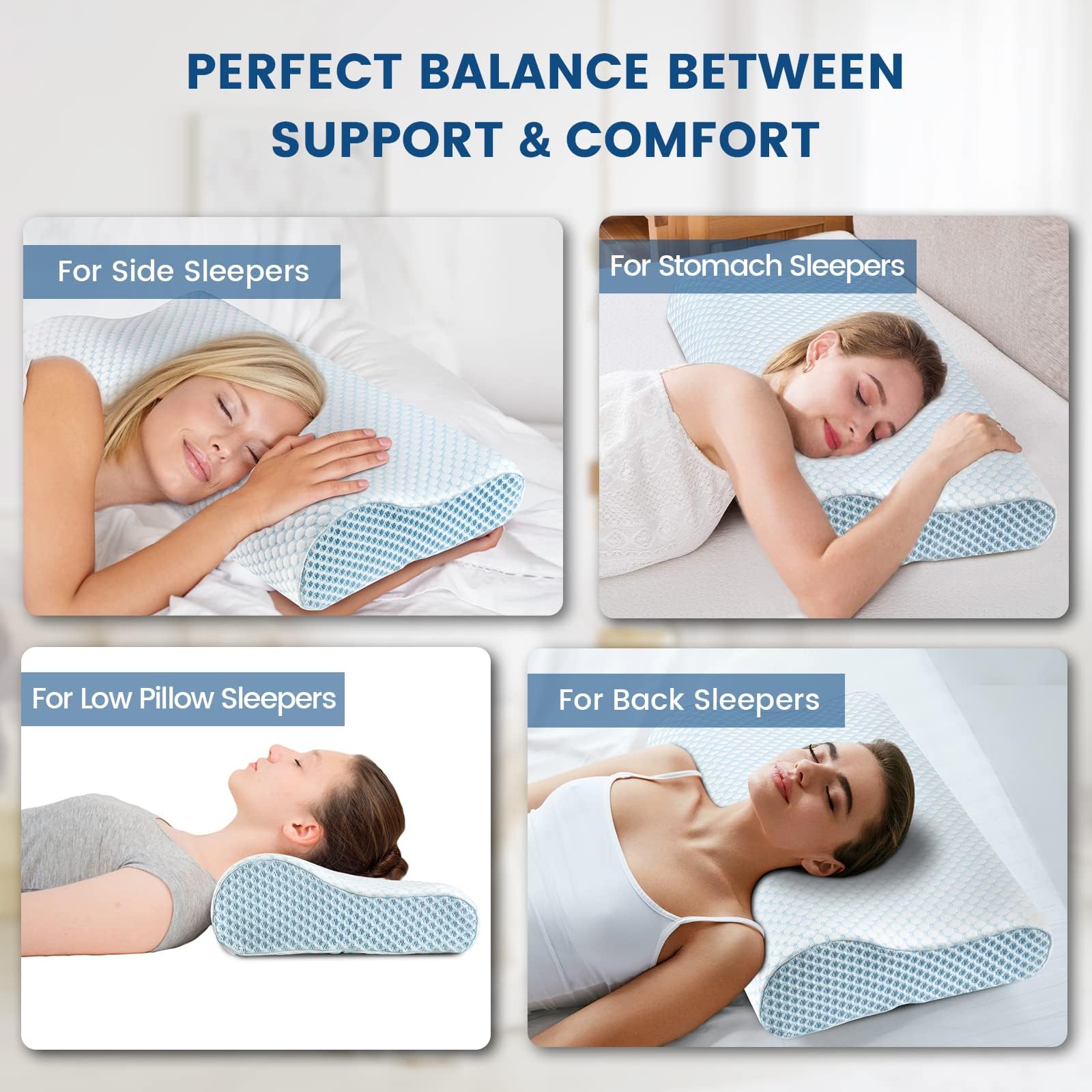 Memory Foam Bed Pillow for Sleeping, Ergonomic Cervical Contour Neck Support Orthopedic Pillow for Side Back Stomach Sleeper, Neck and Shoulder Pain - Medaid International