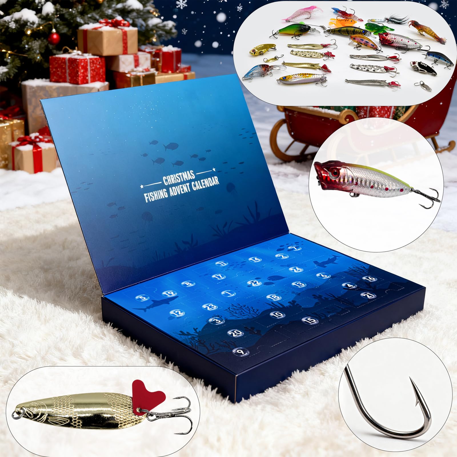 Fishing Lures Advent Calendar 2025, Advent Calendar Fishing Christmas Countdown, 24 Days Fishing Lure Xmas Surprise Gifts - Medaid International