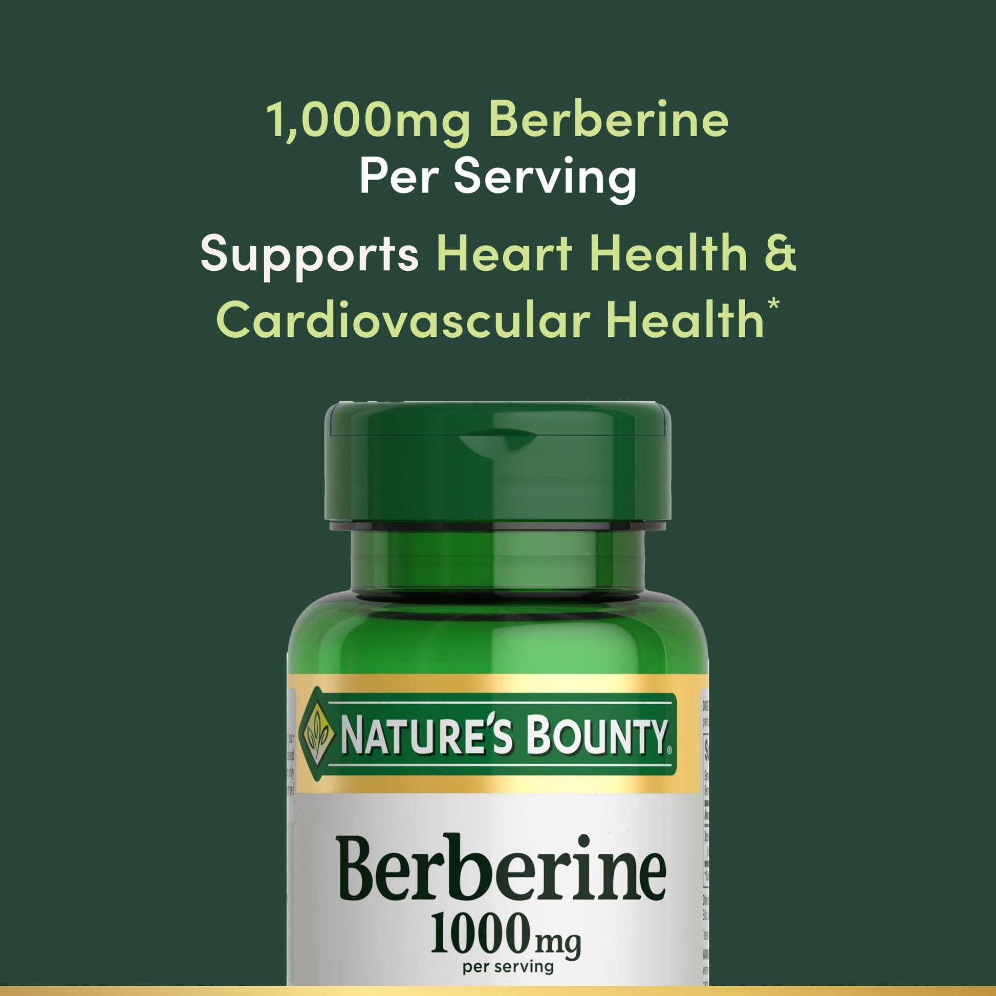 Nature’s Bounty Berberine 1000mg Capsules, Supports Heart Health, Cholesterol & Blood Sugar Levels in a Normal Range, Non-GMO Supplement, 60 Count - Medaid International